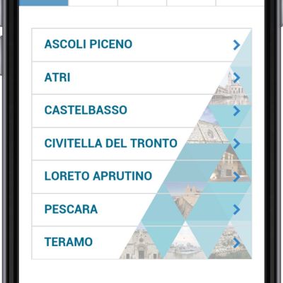 Schermata home Abruzzo e Marche dell'App Arte in Centro