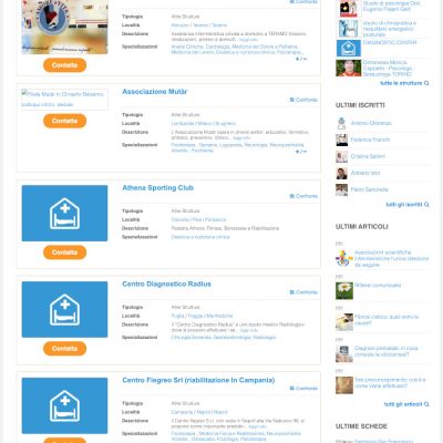 Pagina Strutture Sanitarie del sito internet di Ambulatori Privati
