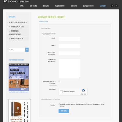 Pagina Contatti del sito internet di Meccanici Terrestri