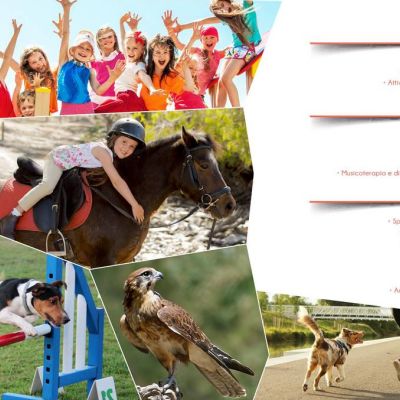 Pagina brochure Tudu con attività per bambini, equitazione e animali