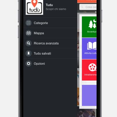Menu laterale della Mobile App TUDU Abruzzo