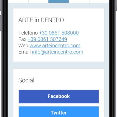 Schermata contatti dell'App Arte in Centro