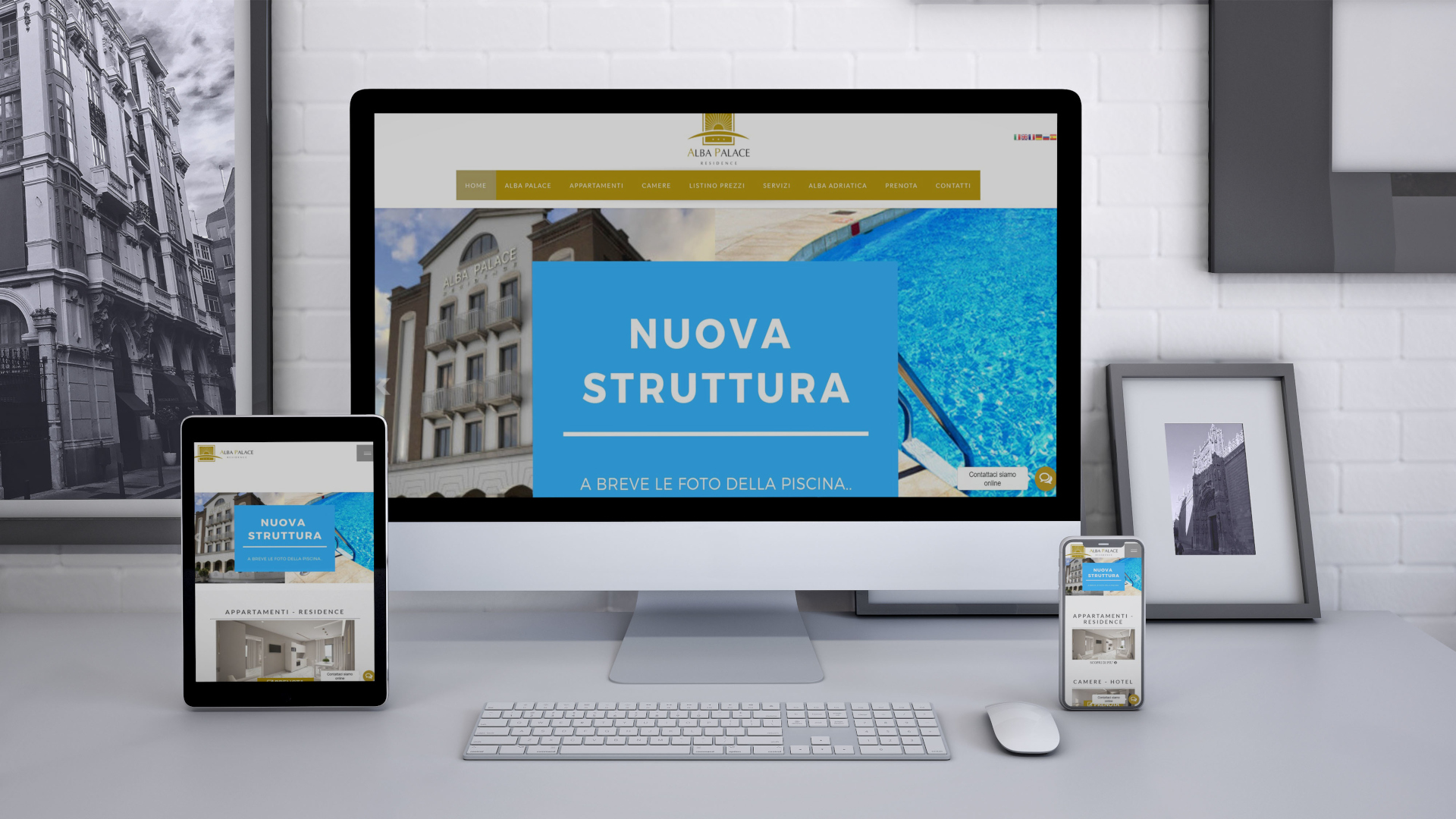 Sito di Alba Palace visualizzato su computer, tablet e smartphone