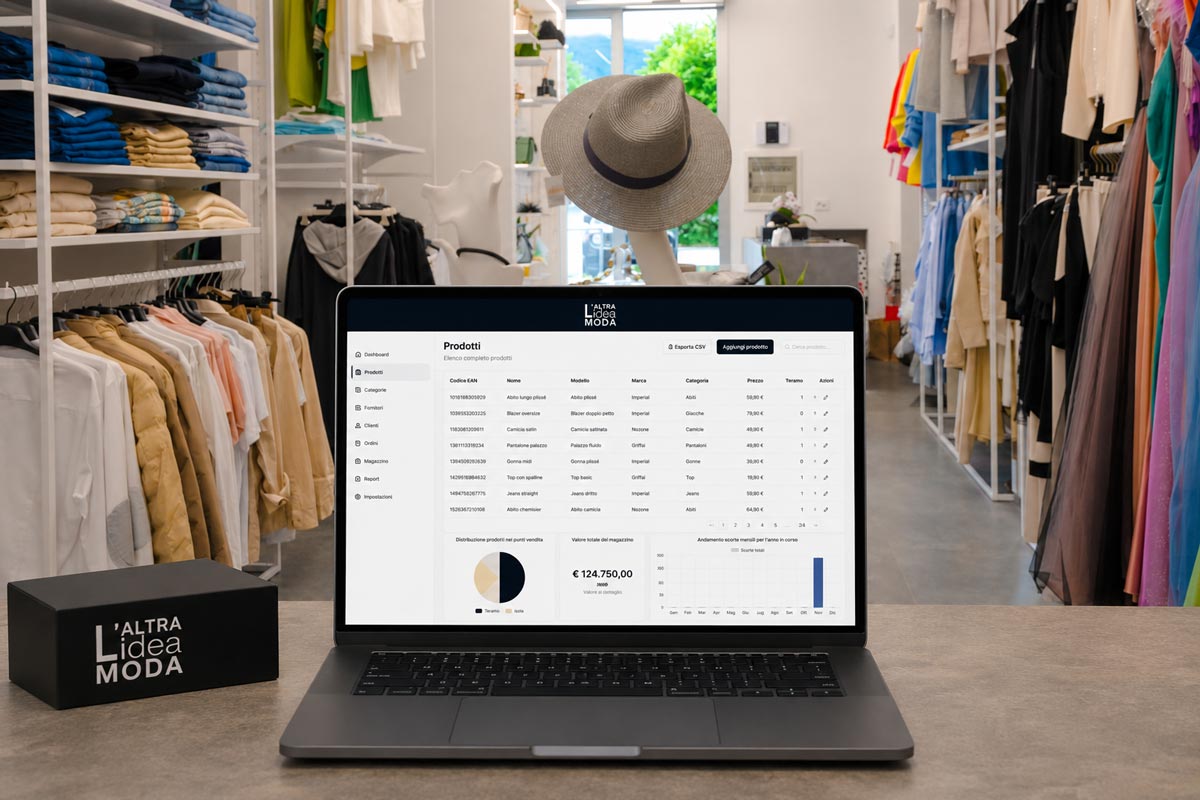 Mockup del gestionale per negozio di abbigliamento donna sviluppato per Altra Idea Moda di Isola del Gran Sasso con gestione