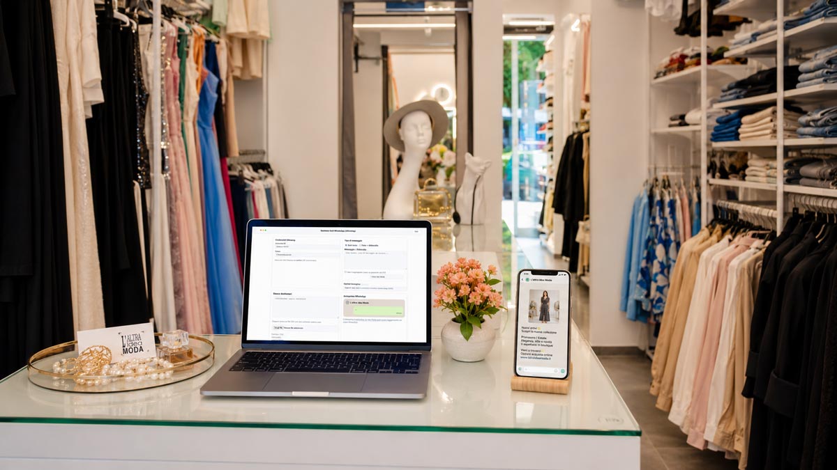 Mockup del software per invio messaggi WhatsApp realizzato per Altra Idea Moda, negozio di abbigliamento donna a Isola