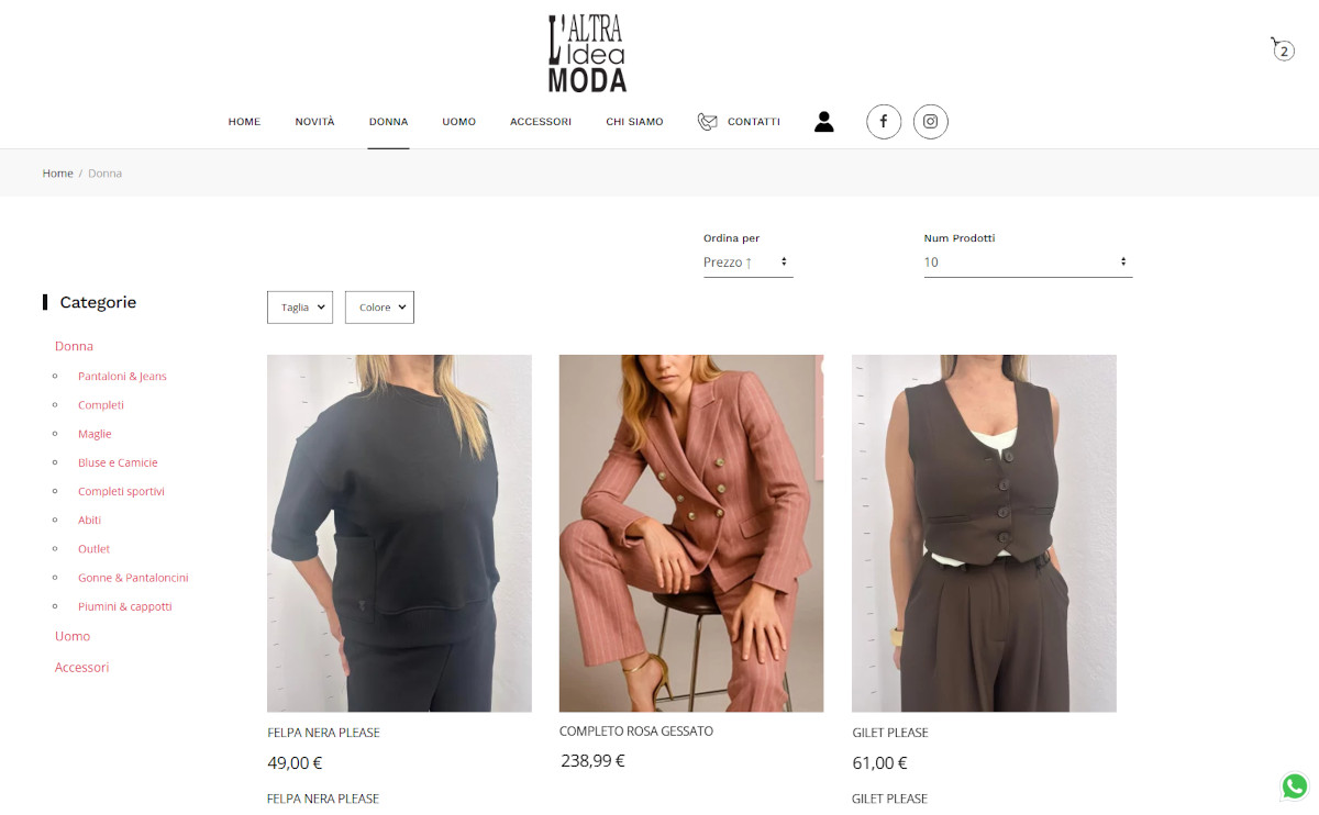 Sezioni prodotti dell'ecommerce Altra Idea Moda di Isola del Gran Sasso in provincia di Teramo