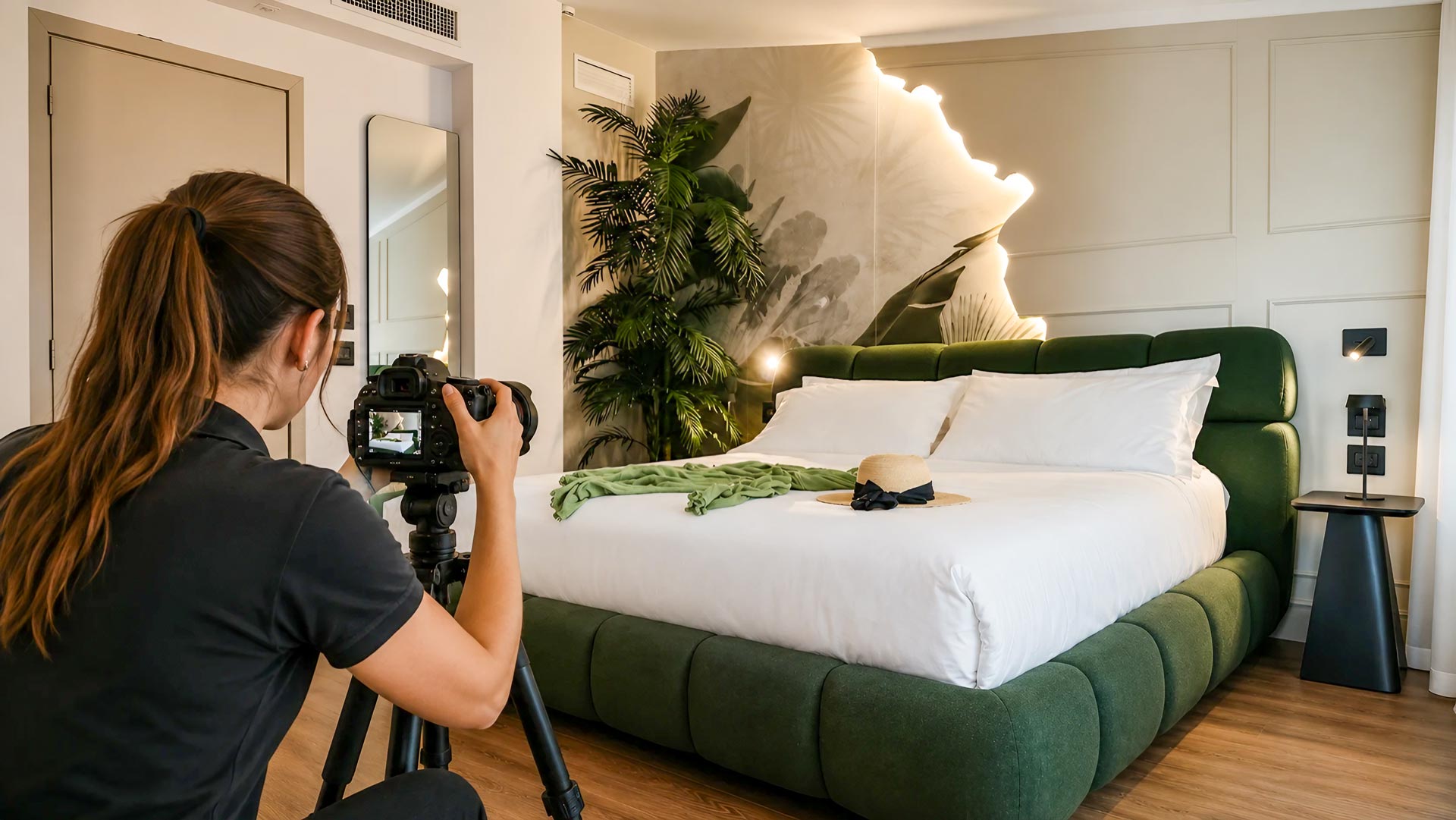 Suite di lusso Amamare a Giulianova in Abruzzo con fotografo durante shooting fotografico del letto matrimoniale