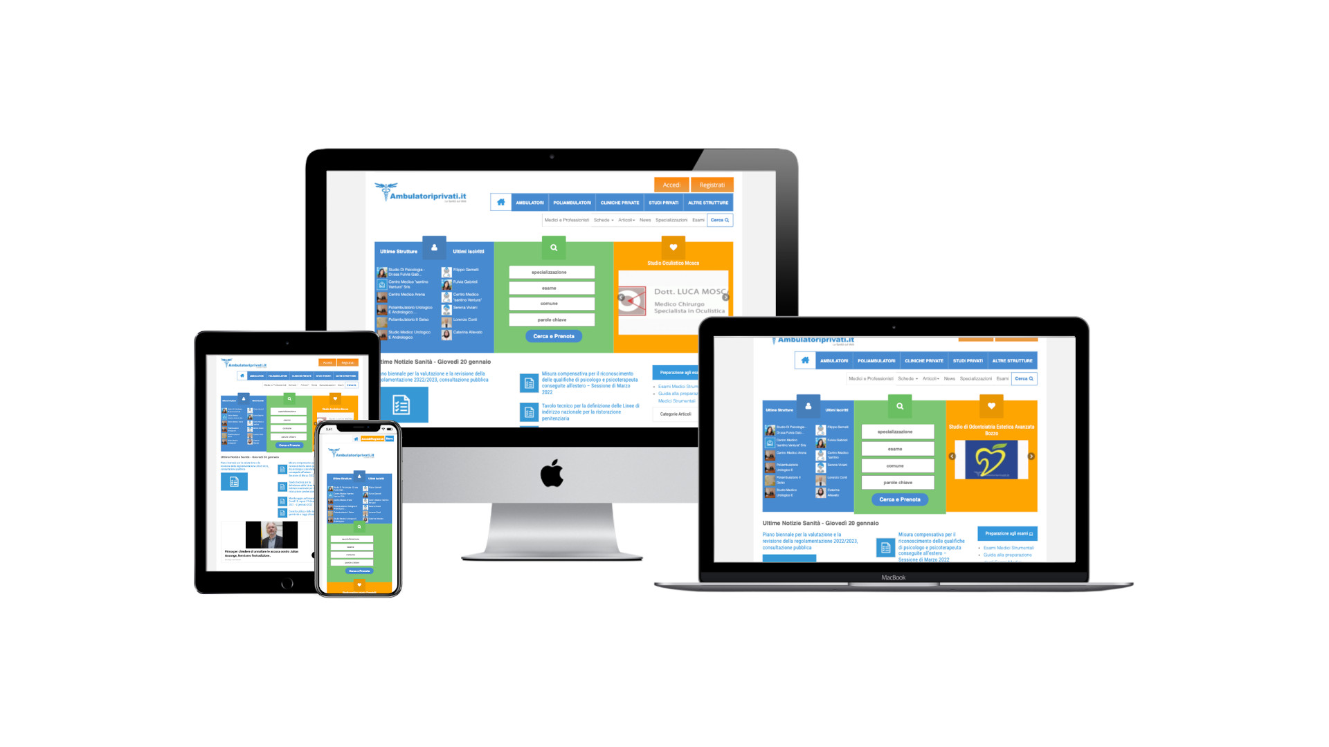 Mockup iMac MacBook iPhone iPad con Home Page responsive multi device del Sito Web di Ambulatori Privati