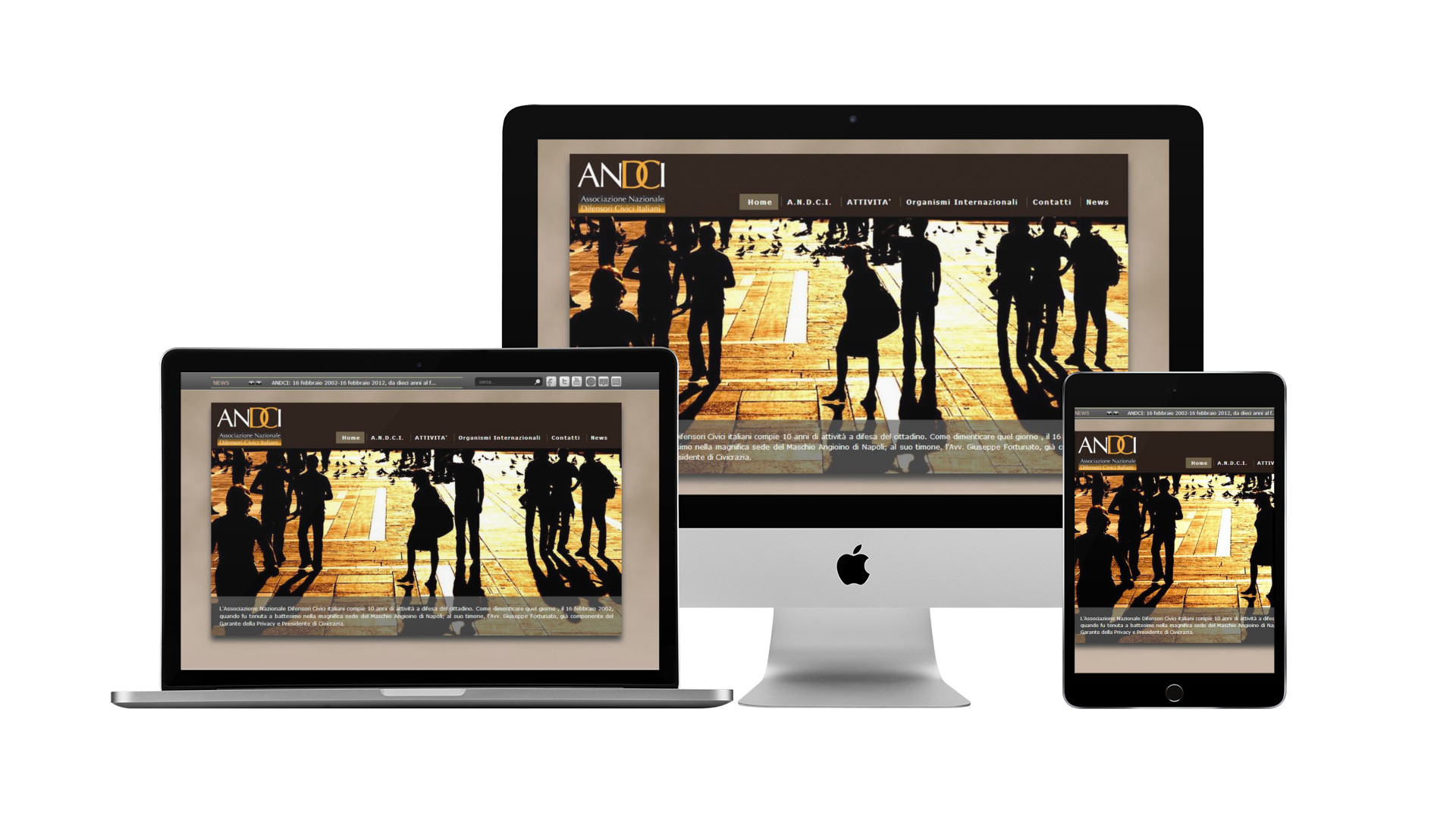 Mockup iMac sulla scrivania con Home Page responsive multi device del sito web di ANDCI di Roma