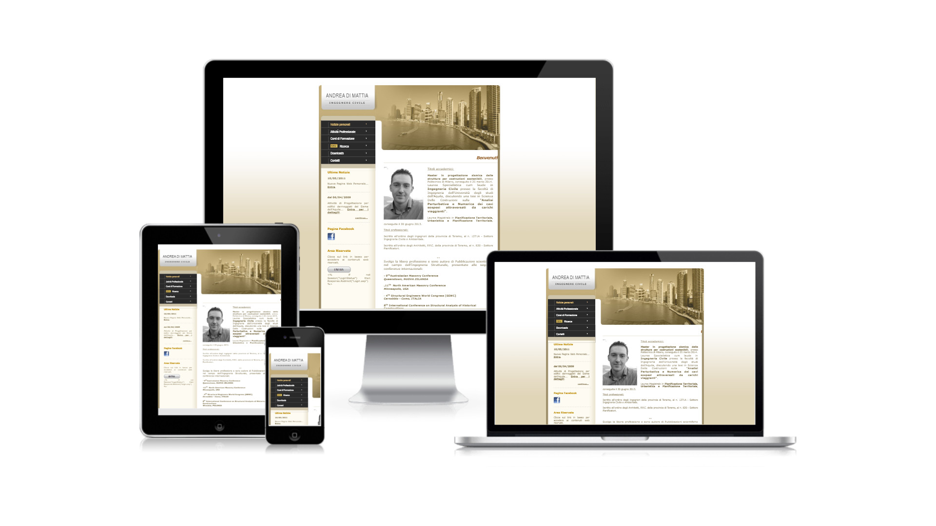 Mockup iMac sulla scrivania con Home Page multi device del sito web di Andrea Di Mattia