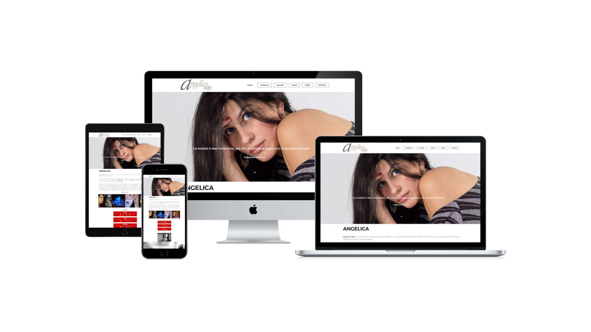 Mockup iMac sulla scrivania con Home Page multi device del sito web di Angelica Volpi di Teramo