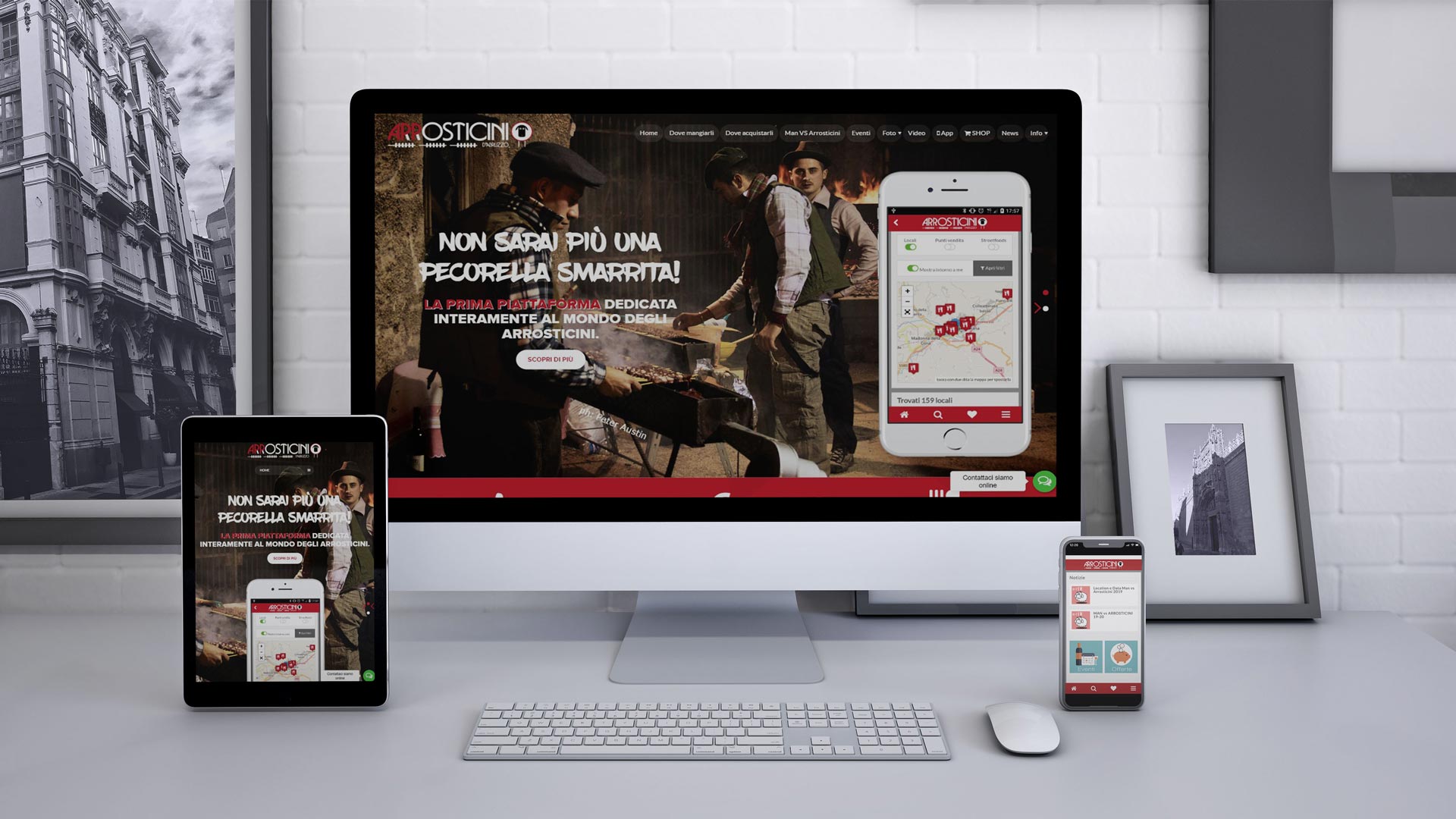 Mockup crossbrowser del Sito Web responsive Arrosticini d'Abruzzo visualizzato su notebook tablet e smartphone Teramo