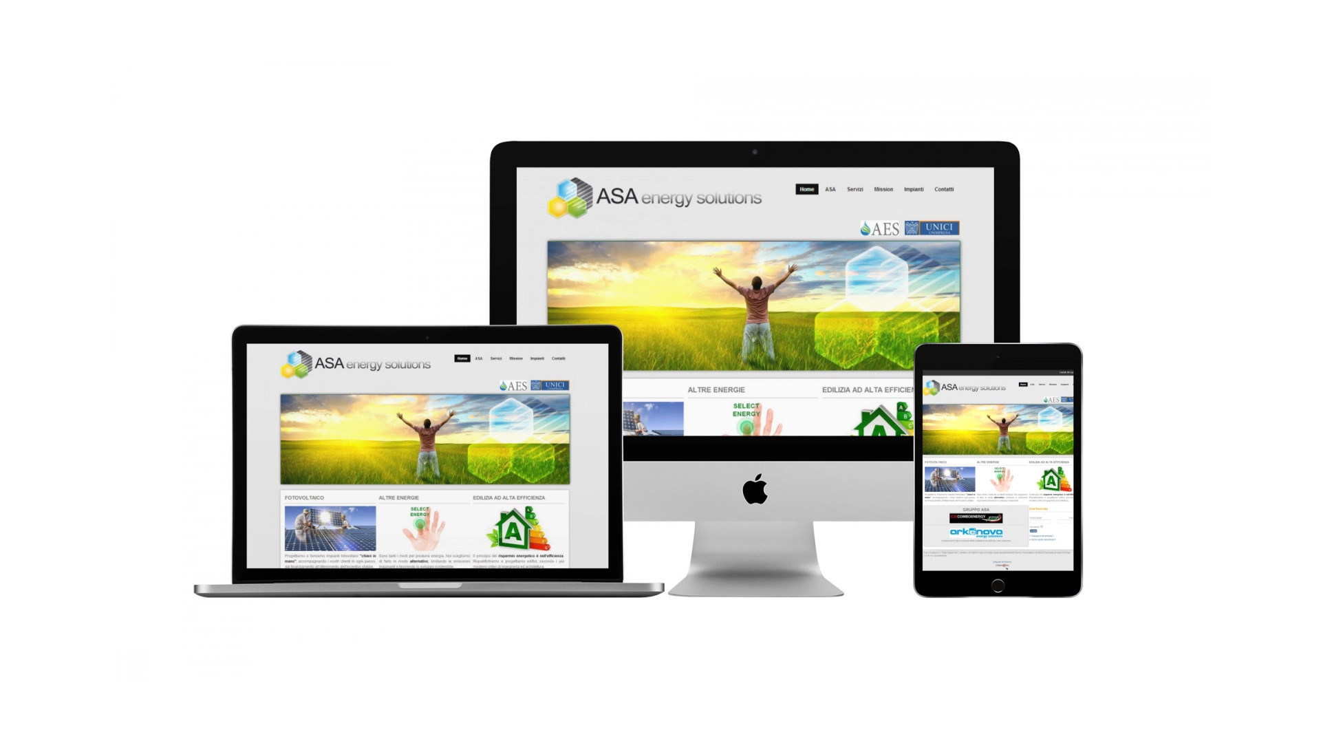 Mockup iMac iPad MacBook con Home Page multi device del Sito Web di ASA Energia di Pescara ai Teramo in Abruzzo