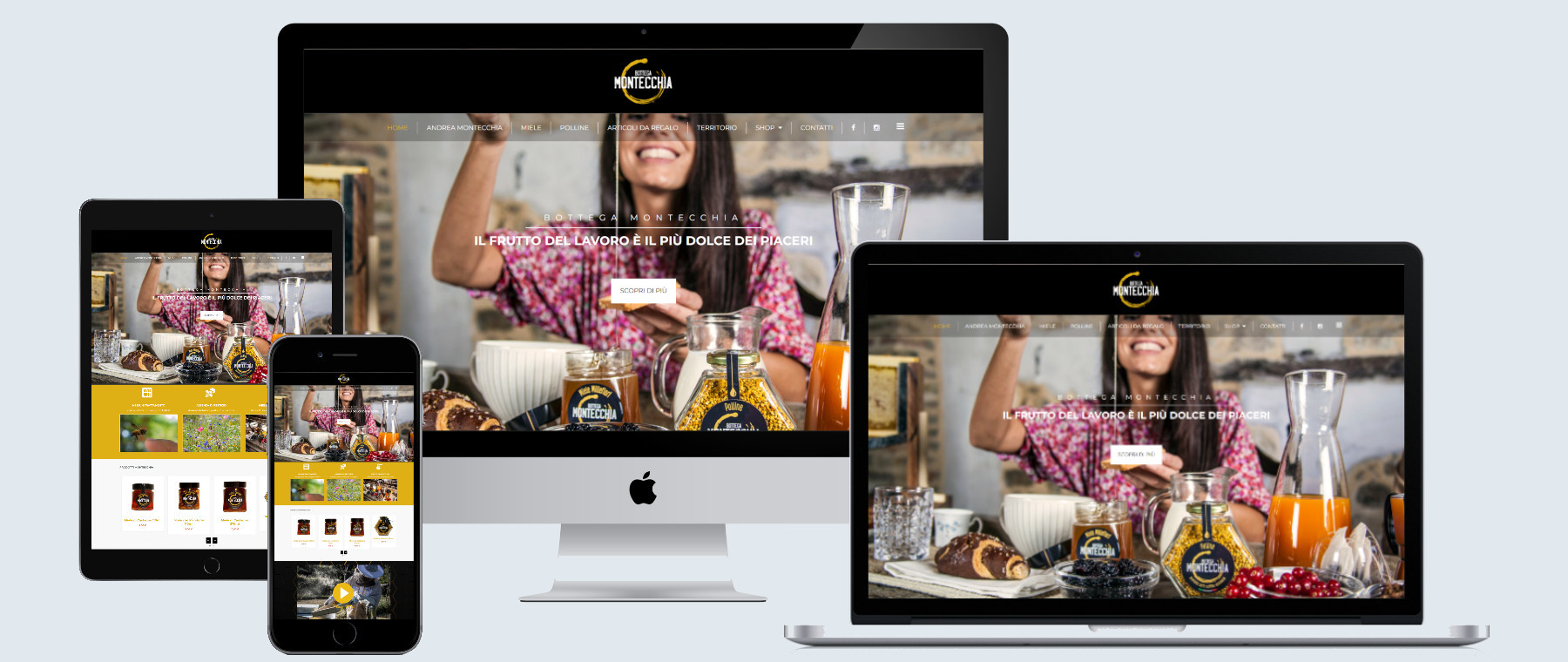 Mockup multi device crossbrowser del sito web e-commerce di Bottega Montecchia