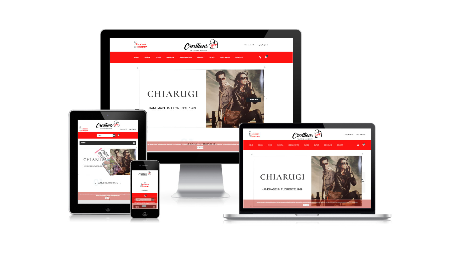 Mockup iMac sulla scrivania con Home Page responsive multi device del Sito Web di Creations Shop di Vieste