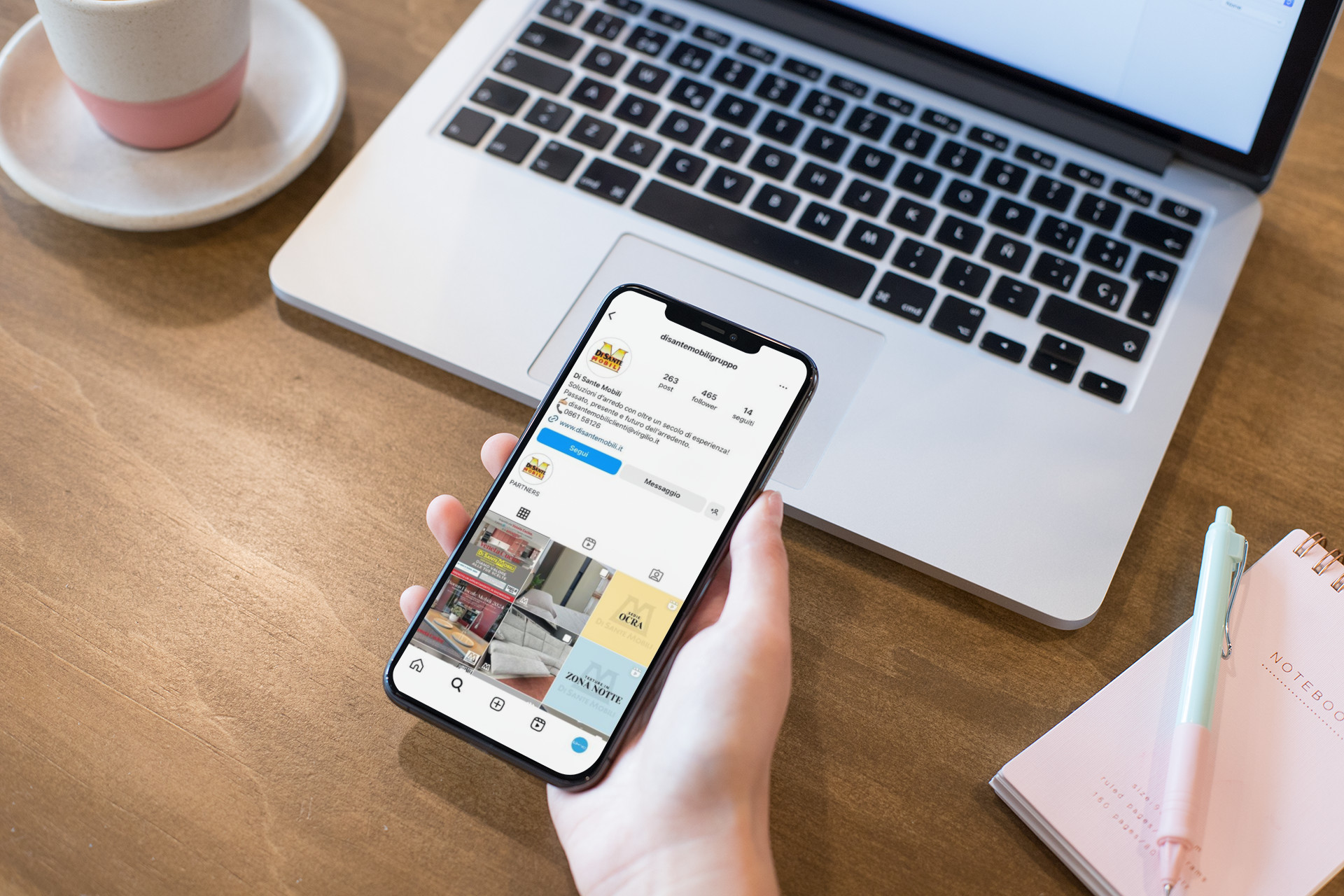 Mockup iPhone con profilo Instagram Di Sante Mobili Gruppo
