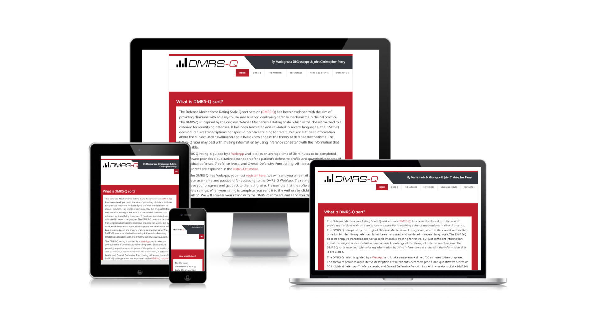 Mockup iMac sulla scrivania con Home Page responsive multi device del Sito Web di DMRS-Q Sort