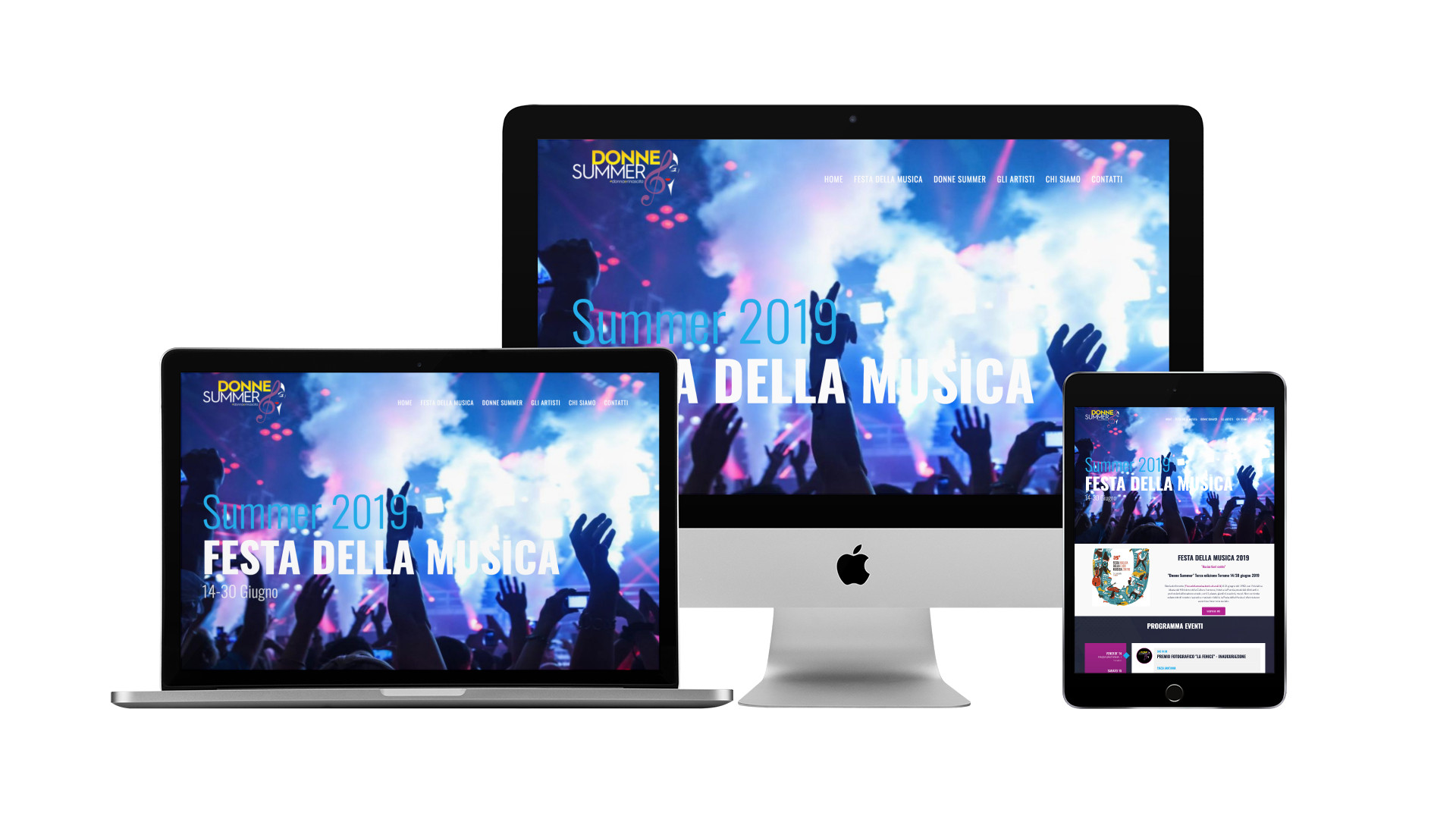 Mockup iMac sulla scrivania con Home Page responsive multi device del Sito Web di Donne Summer di Teramo