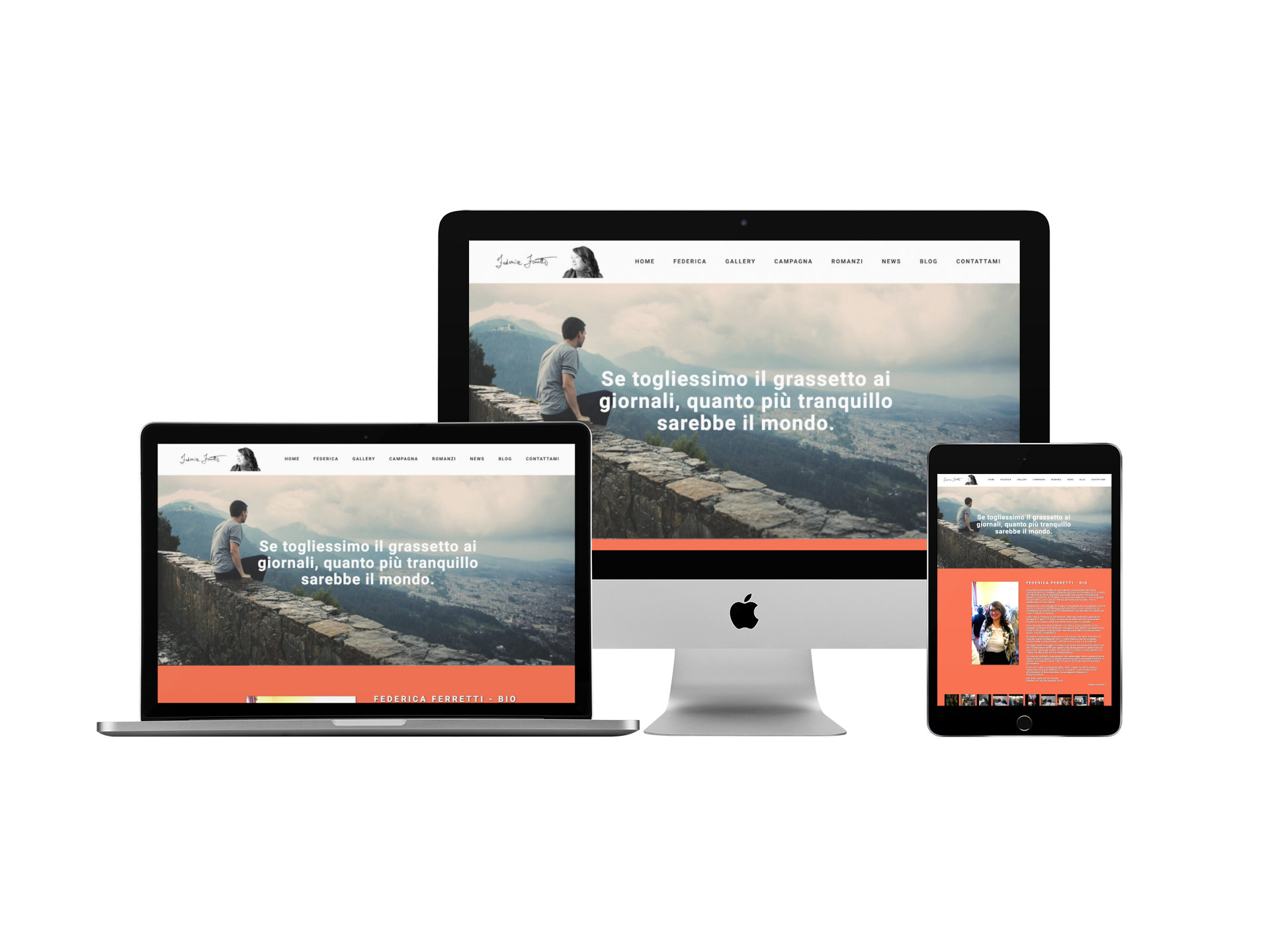 Mockup iMac MacBook iPad con Home Page responsive multi device del Sito Web di Federica Ferretti di Teramo