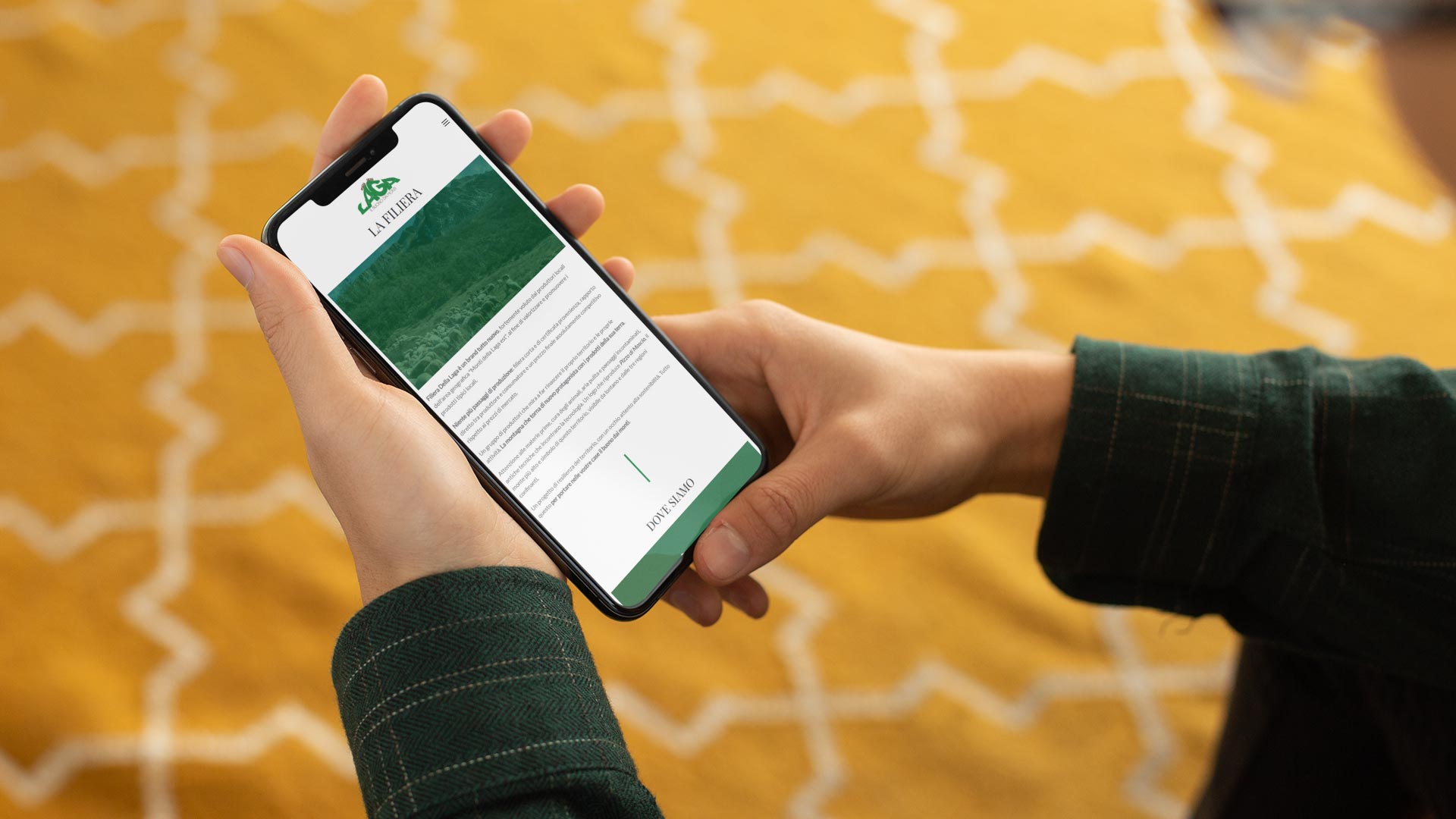 Ragazzo mostra da smartphone il Sito Web E-Commerce Filiera della Laga