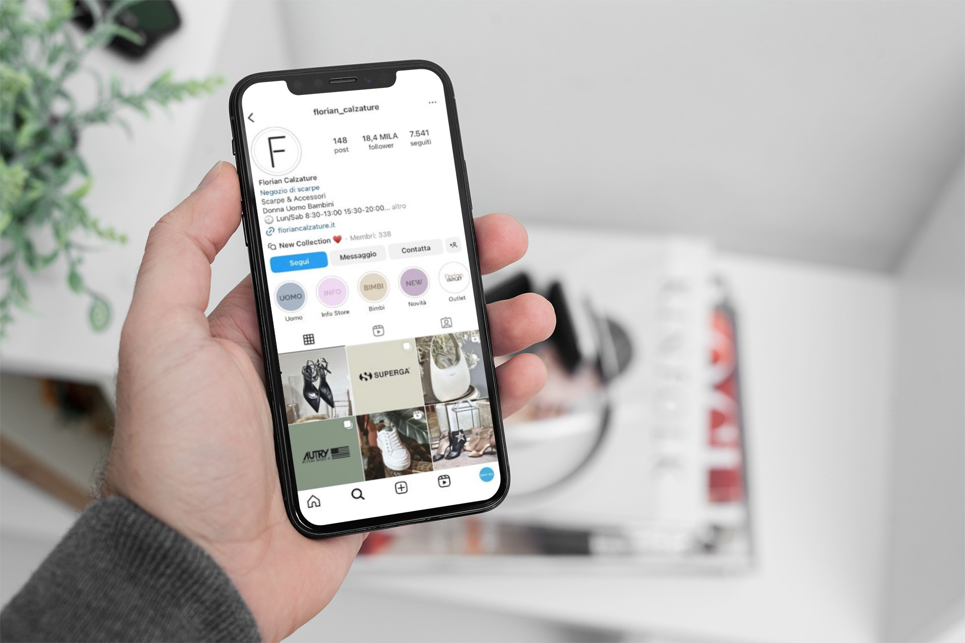 Mockup versione Mobile di Instagram della pagina Florian Calzature