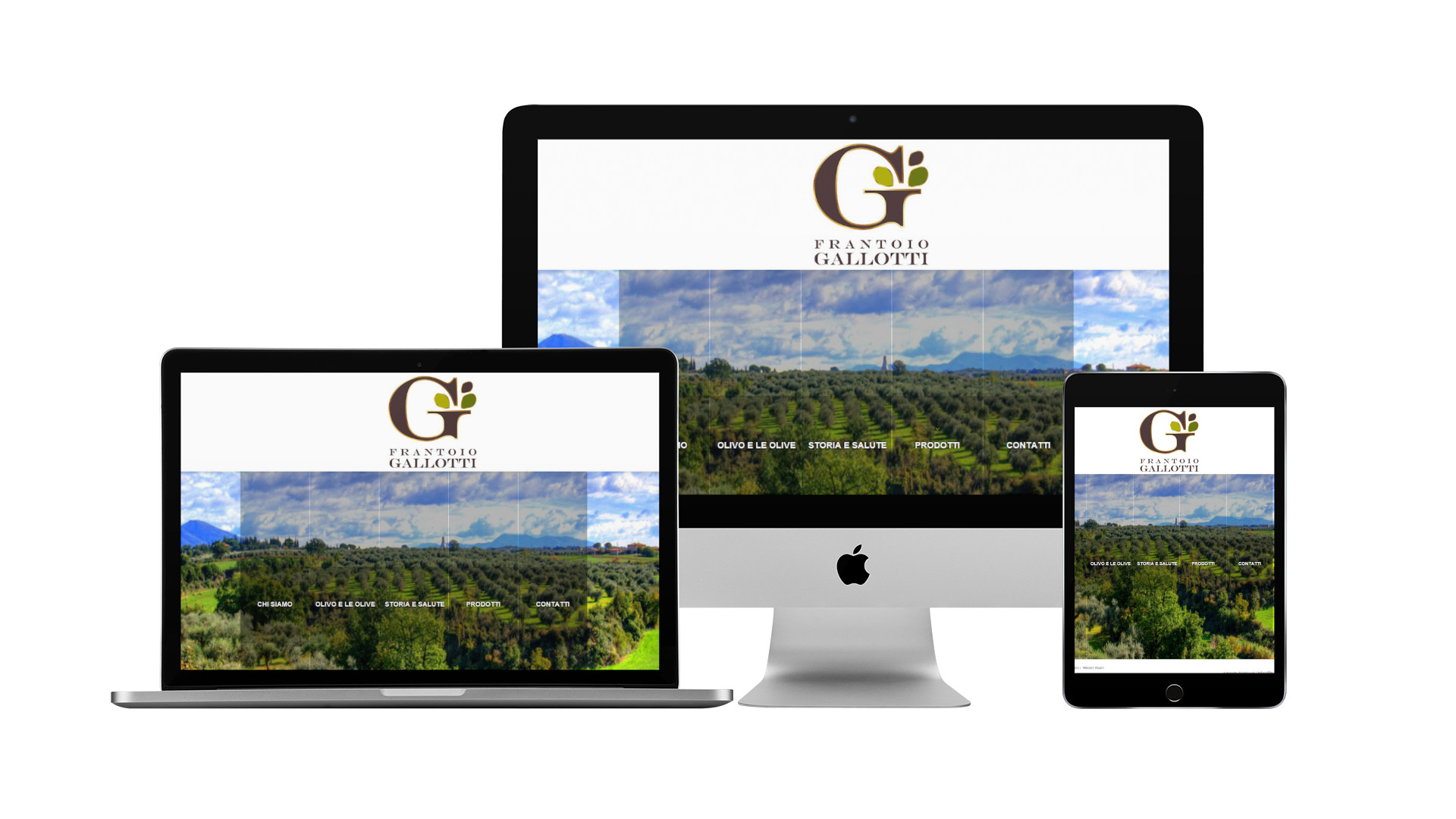 Sito del Frantoio Gallotti visualizzato su computer, tablet e smartphone