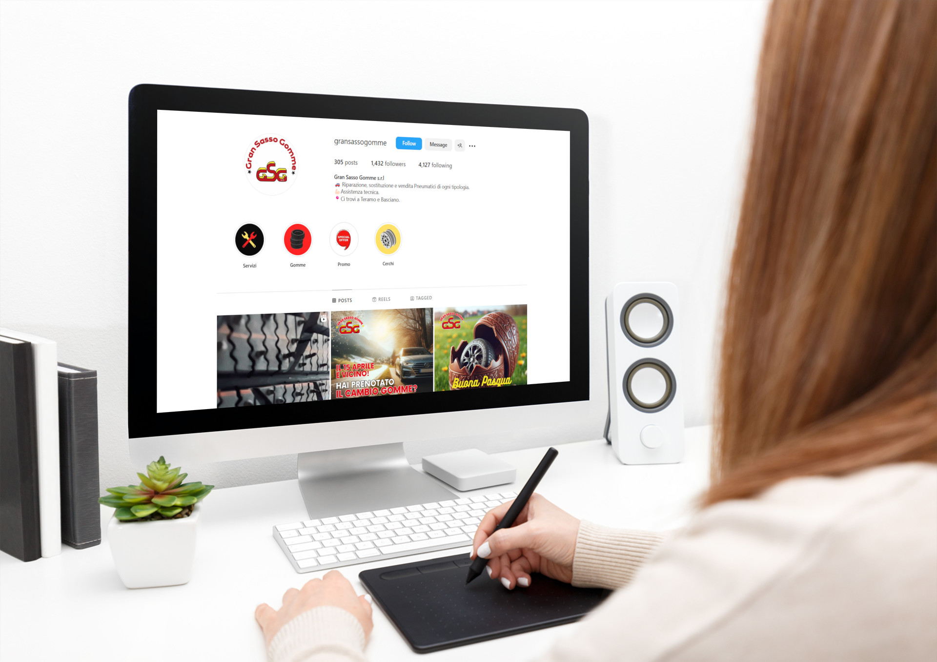 Mockup desktop del profilo Instagram di Gran Sasso Gomme
