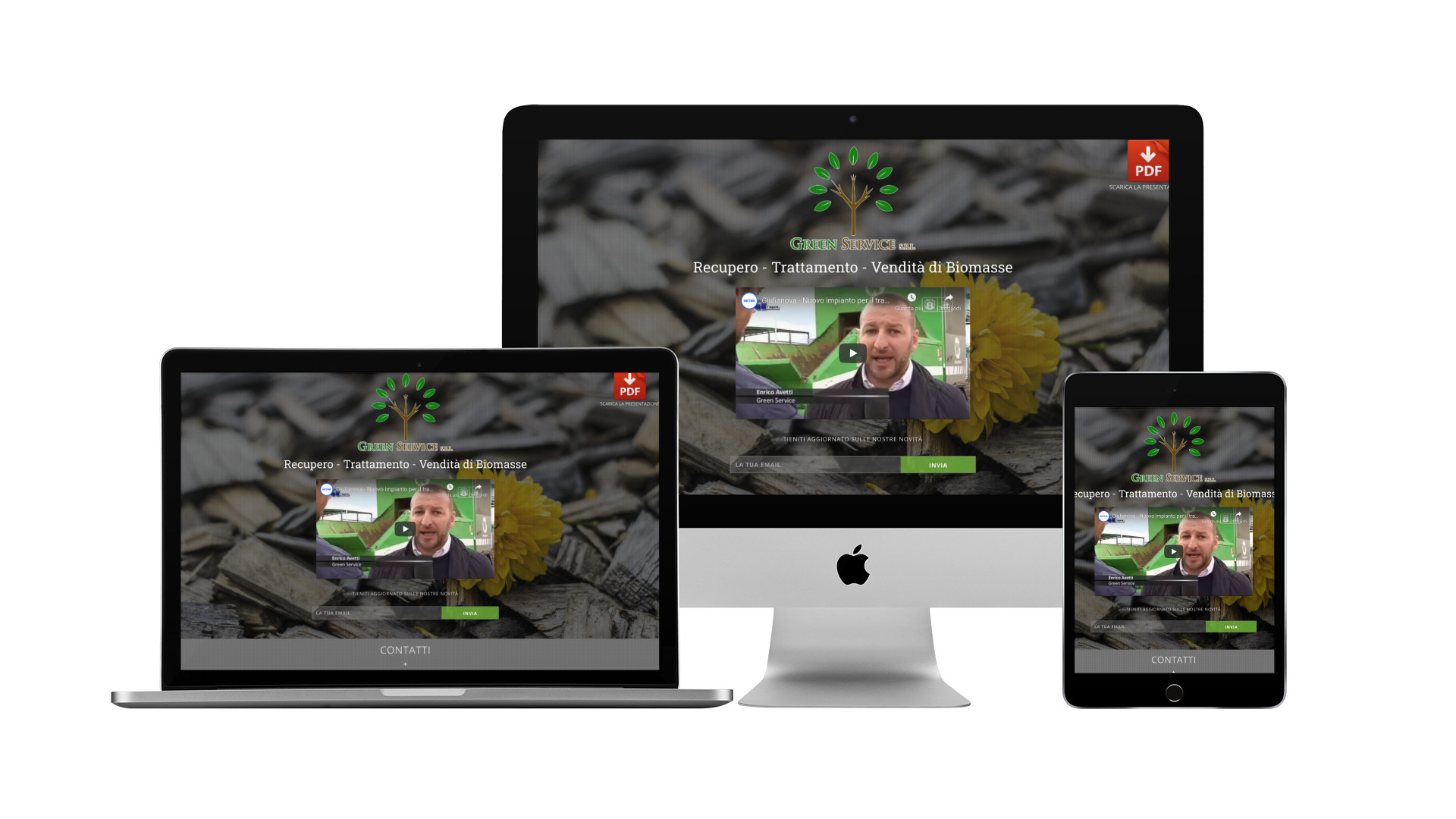 Mockup iMac sulla scrivania con Home Page responsive multi device del Sito Web della Green Service
