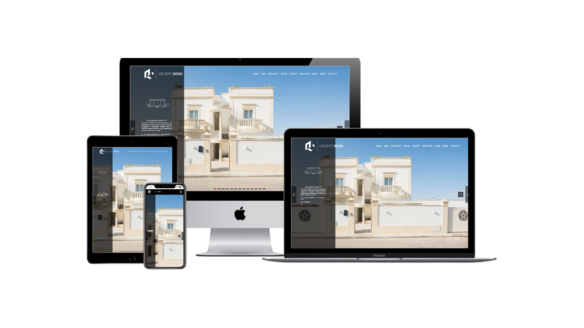 Mockup multi device responsive con iMac iPad iPhone Mackbook del Sito Web Gruppo Rodi di Mosciano Sant'Angelo Teramo