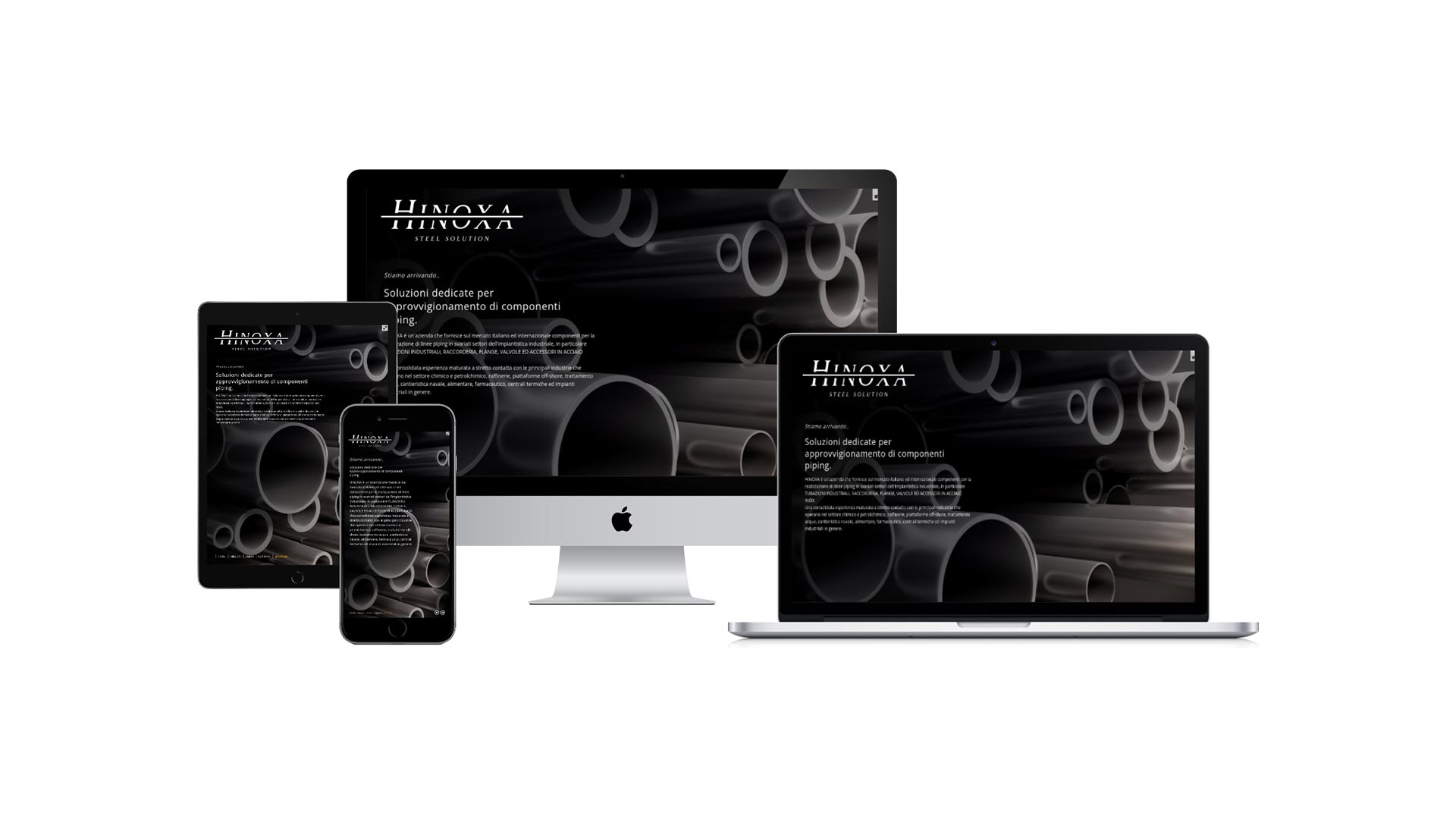 Mockup crossbrowser responsive multidevice del Sito Web Hinoxa