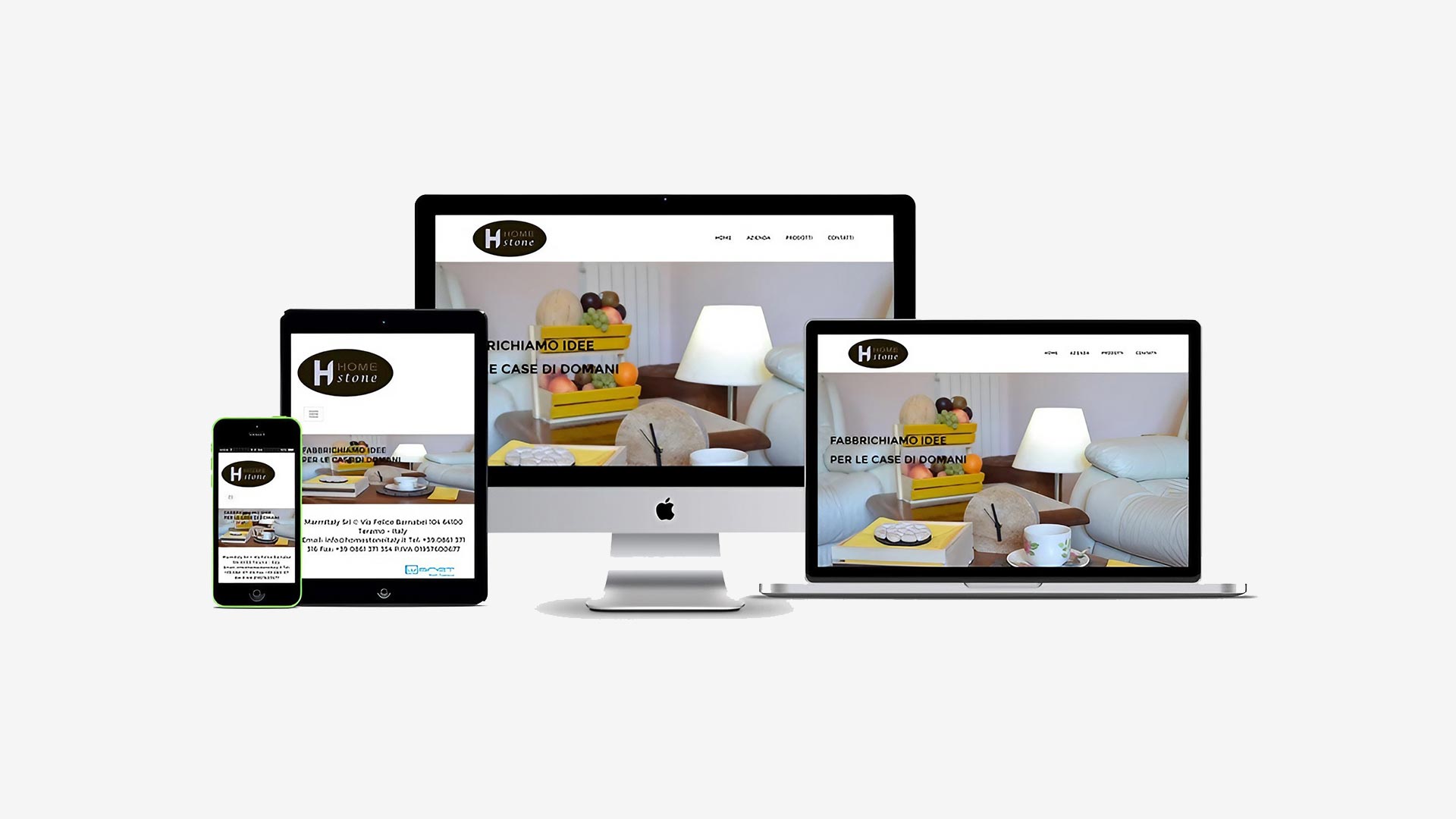 Mockup responsive crossbrowser multidevice della home page del Sito Web Home Stone Italy