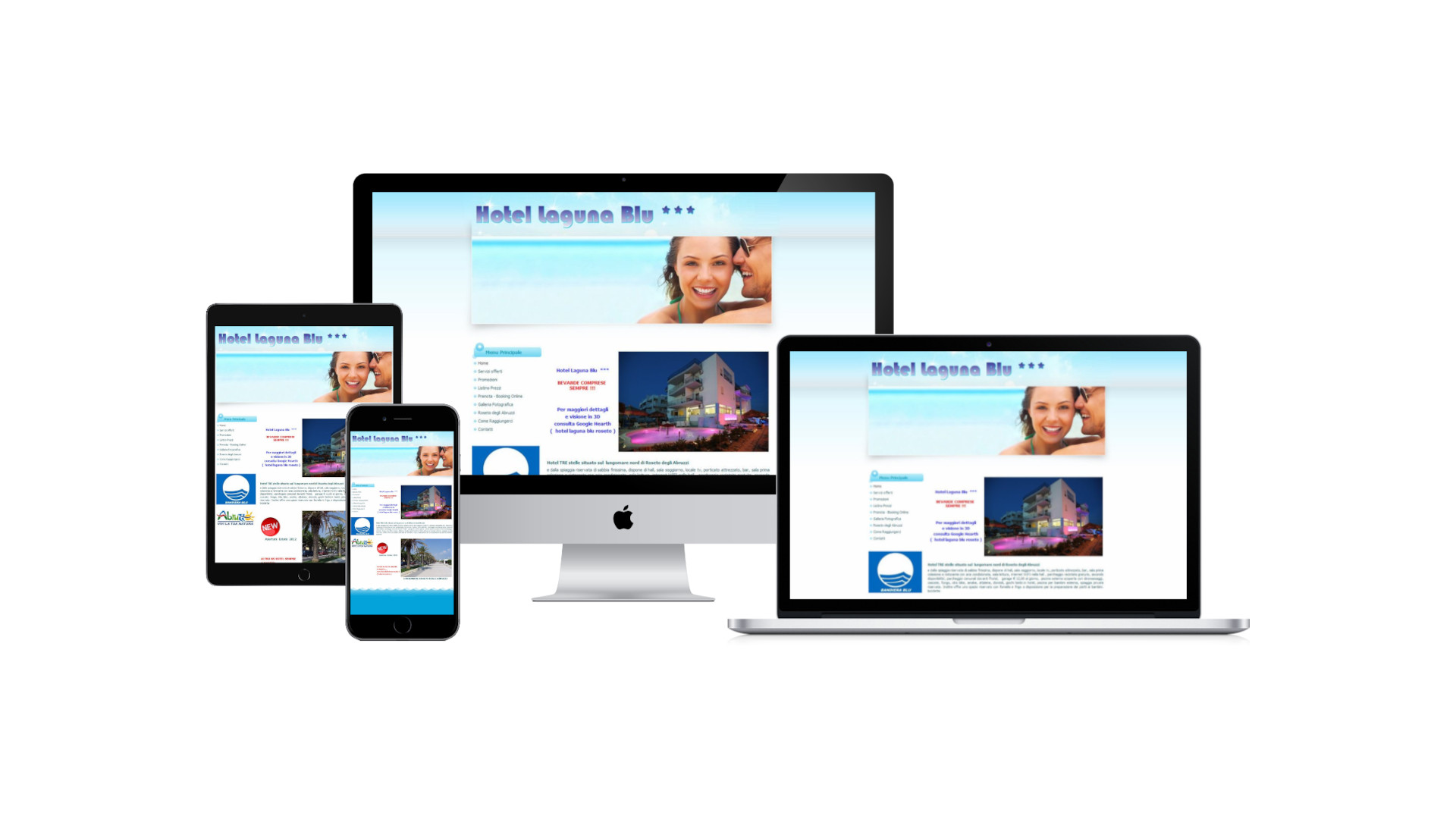 Sito dell'Hotel Laguna Blu visualizzato su computer, tablet e smartphone