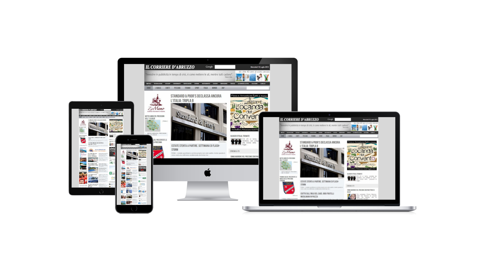 Mockup iMac sulla scrivania con Home Page responsive multi device del Sito Web de Il Corriere D'Abruzzo a Teramo in Abruzzo