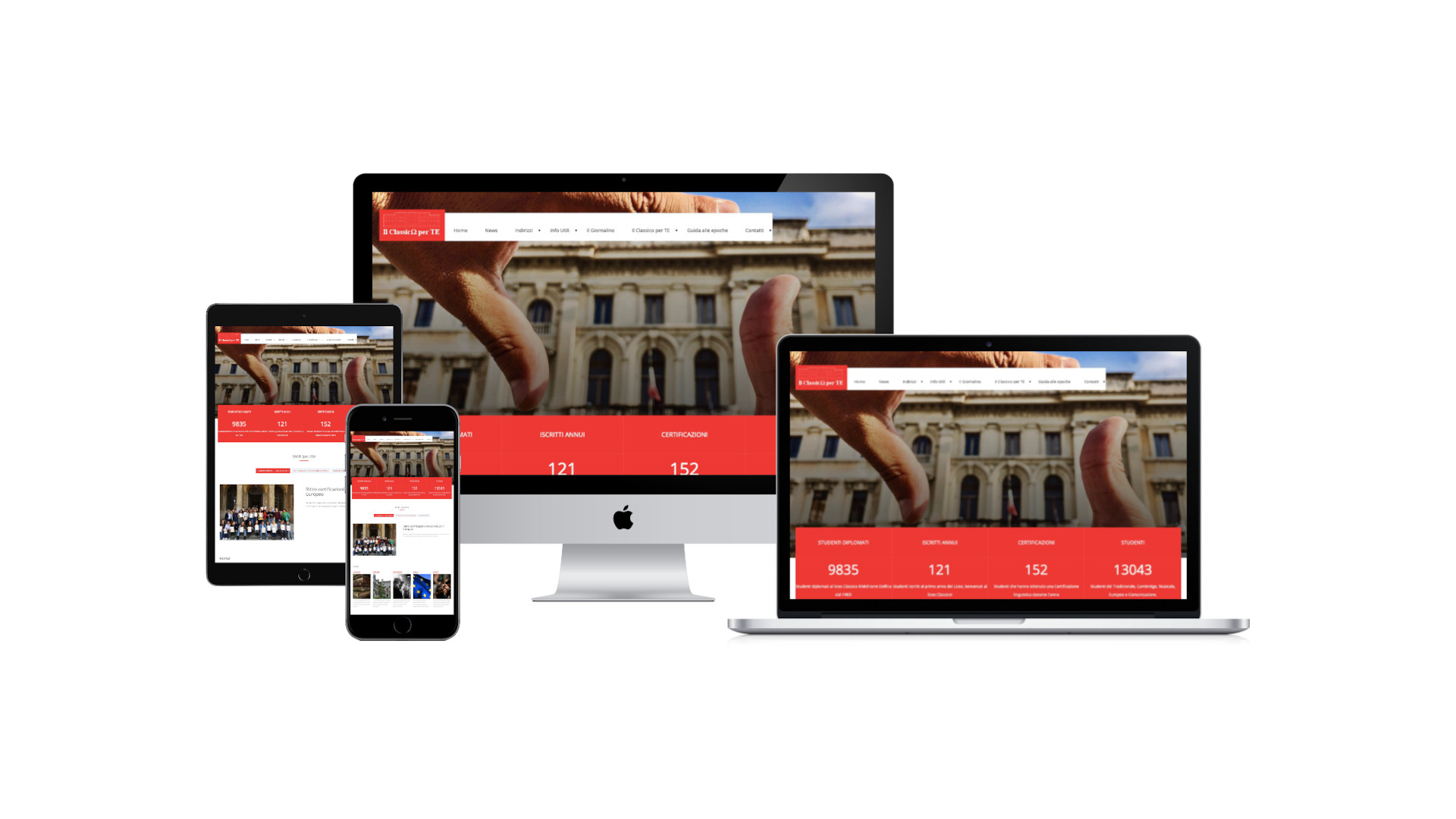 Sito del progetto Il Classico Per Te visualizzato su computer, tablet e smartphone