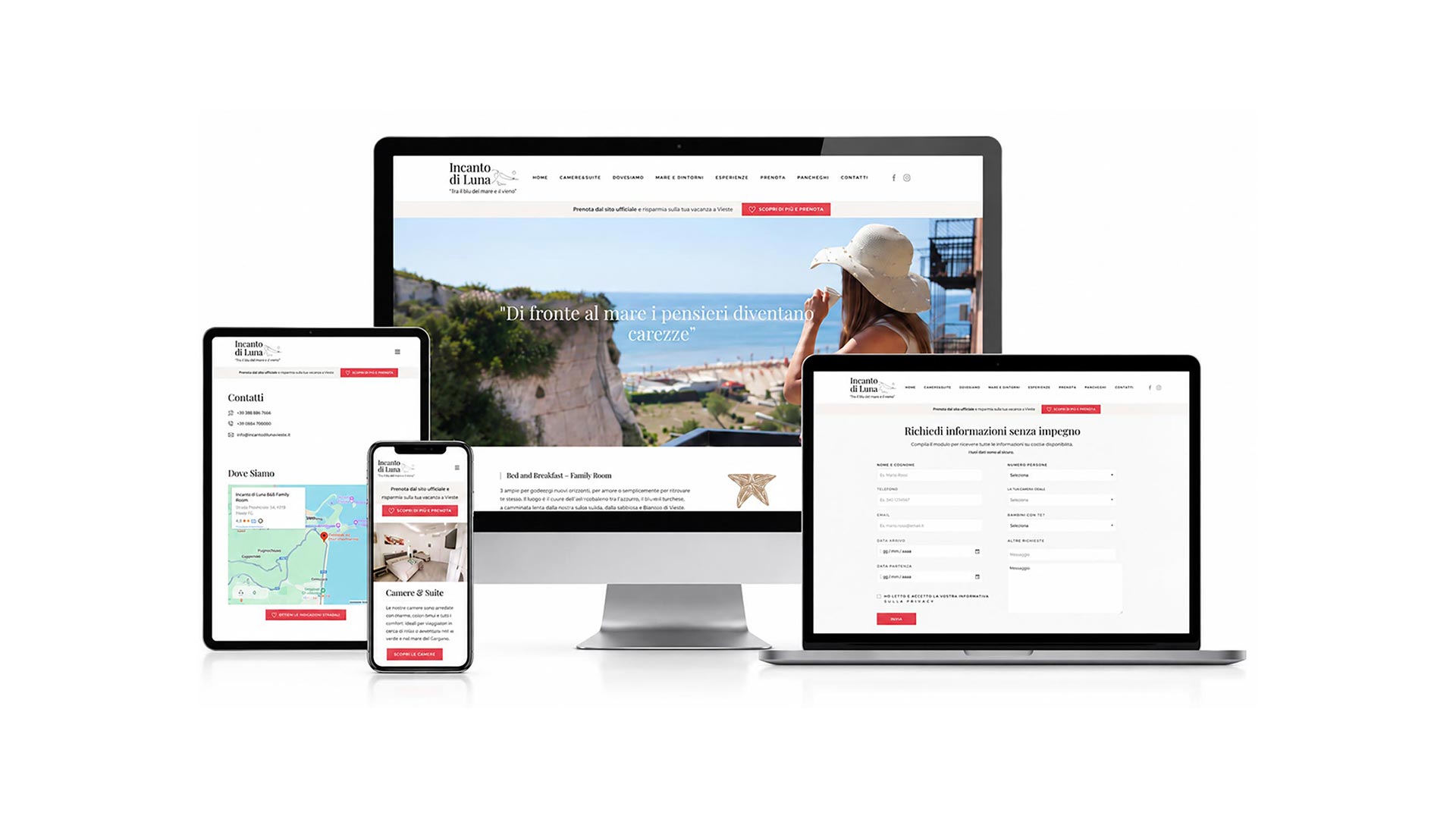 Mockup responsive crossbrowser multidevice del Sito Web Incanto di Luna Vieste