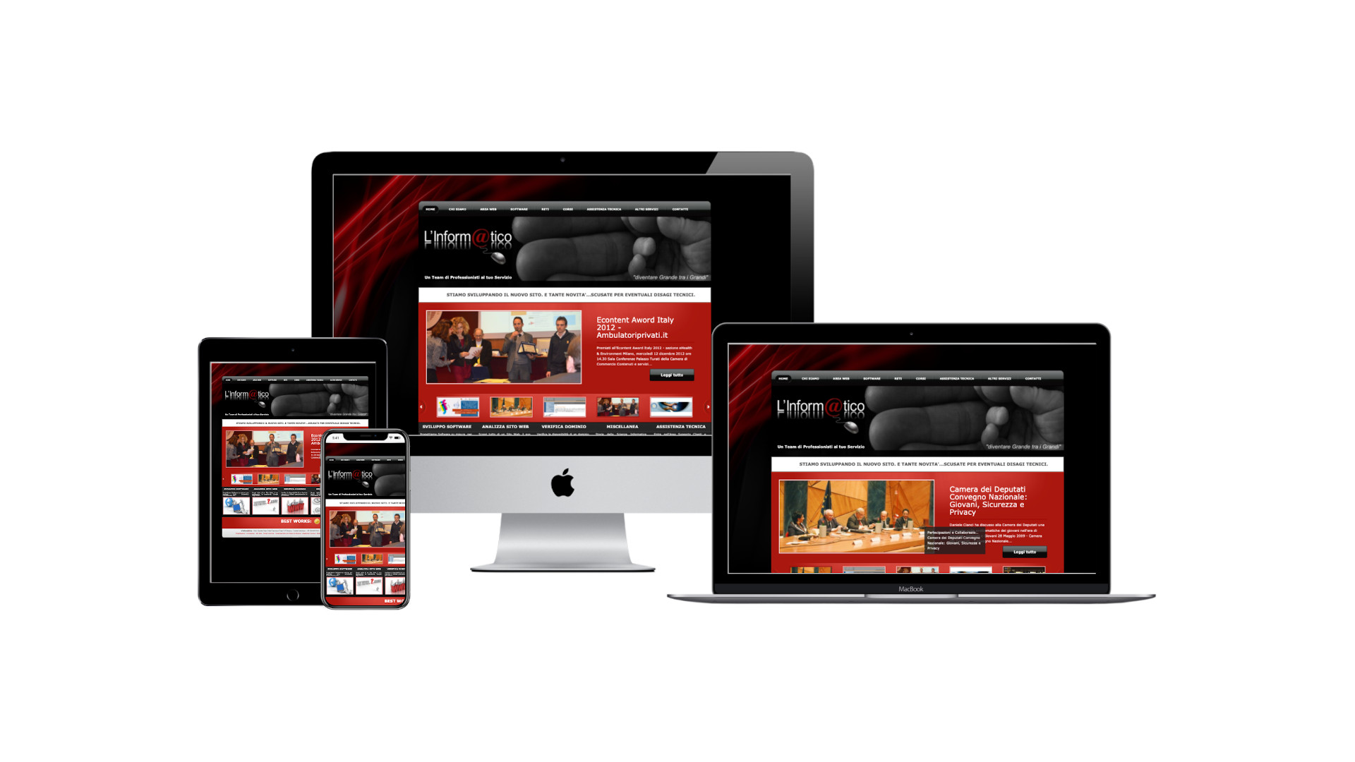 Mockup iMac sulla scrivania con Home Page responsive multi device del Sito Web dell'Informatico di Teramo