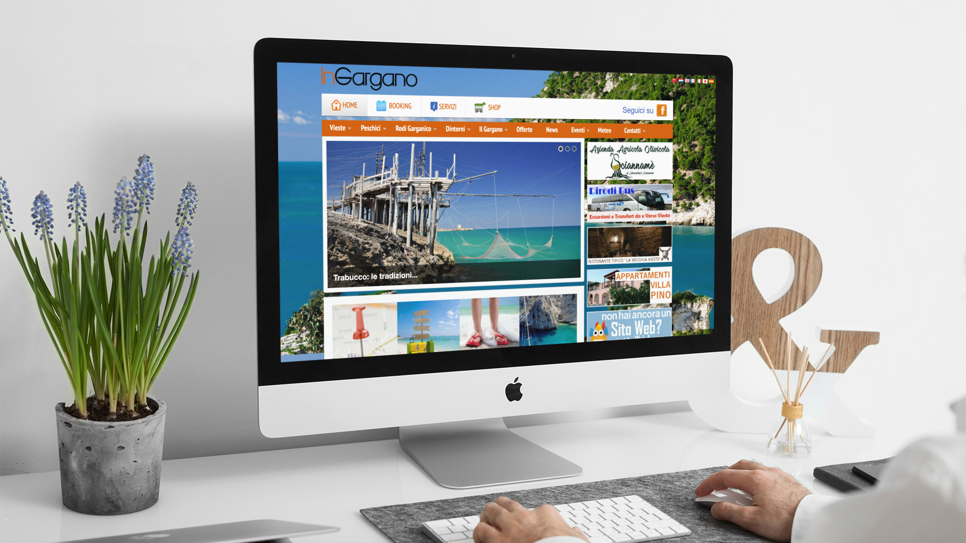 Uomo che guarda su iMac il Portale Web InGargano