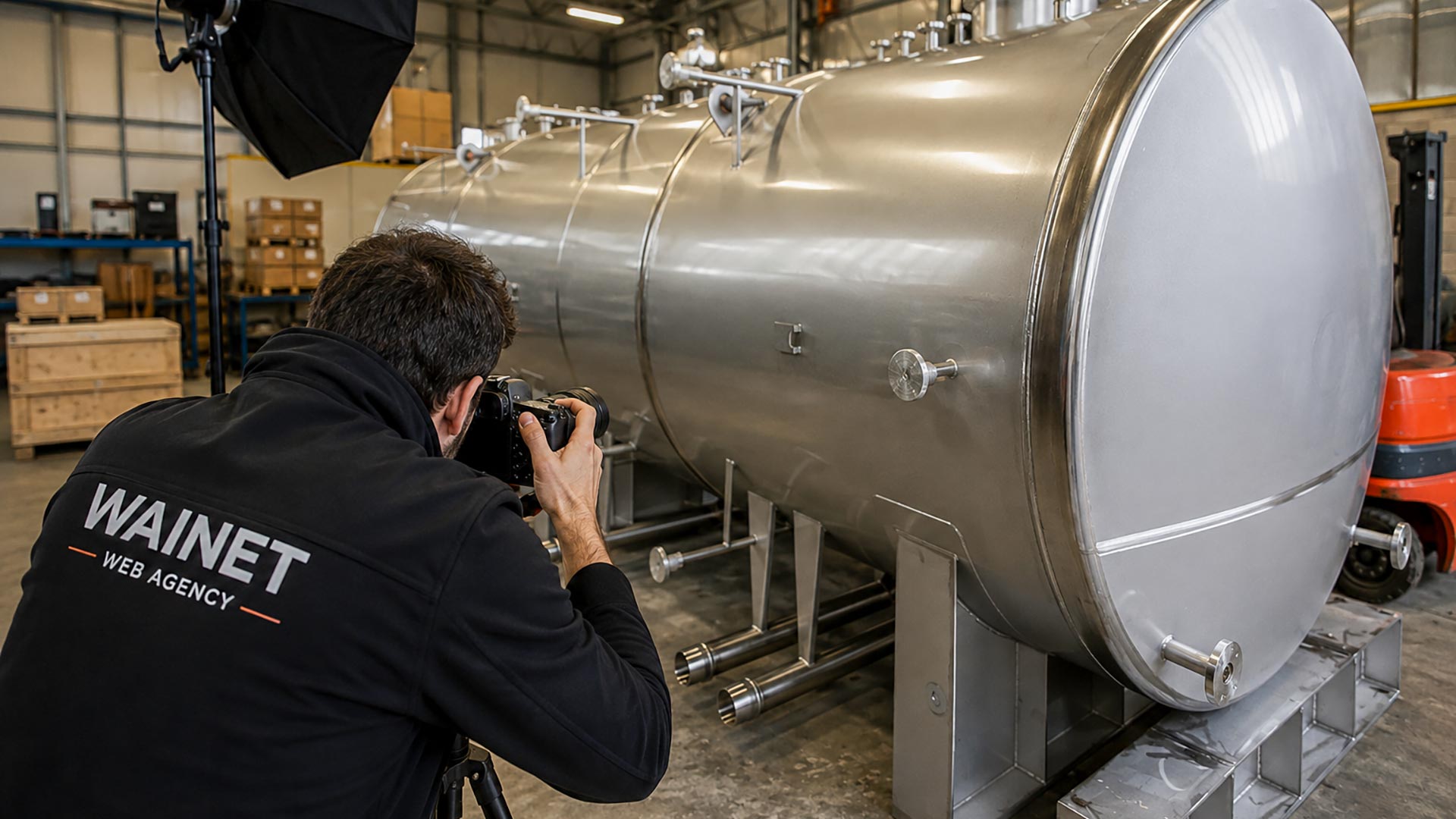 Fotografo durante shooting fotografico dei serbatoi ITAL TANX in Abruzzo