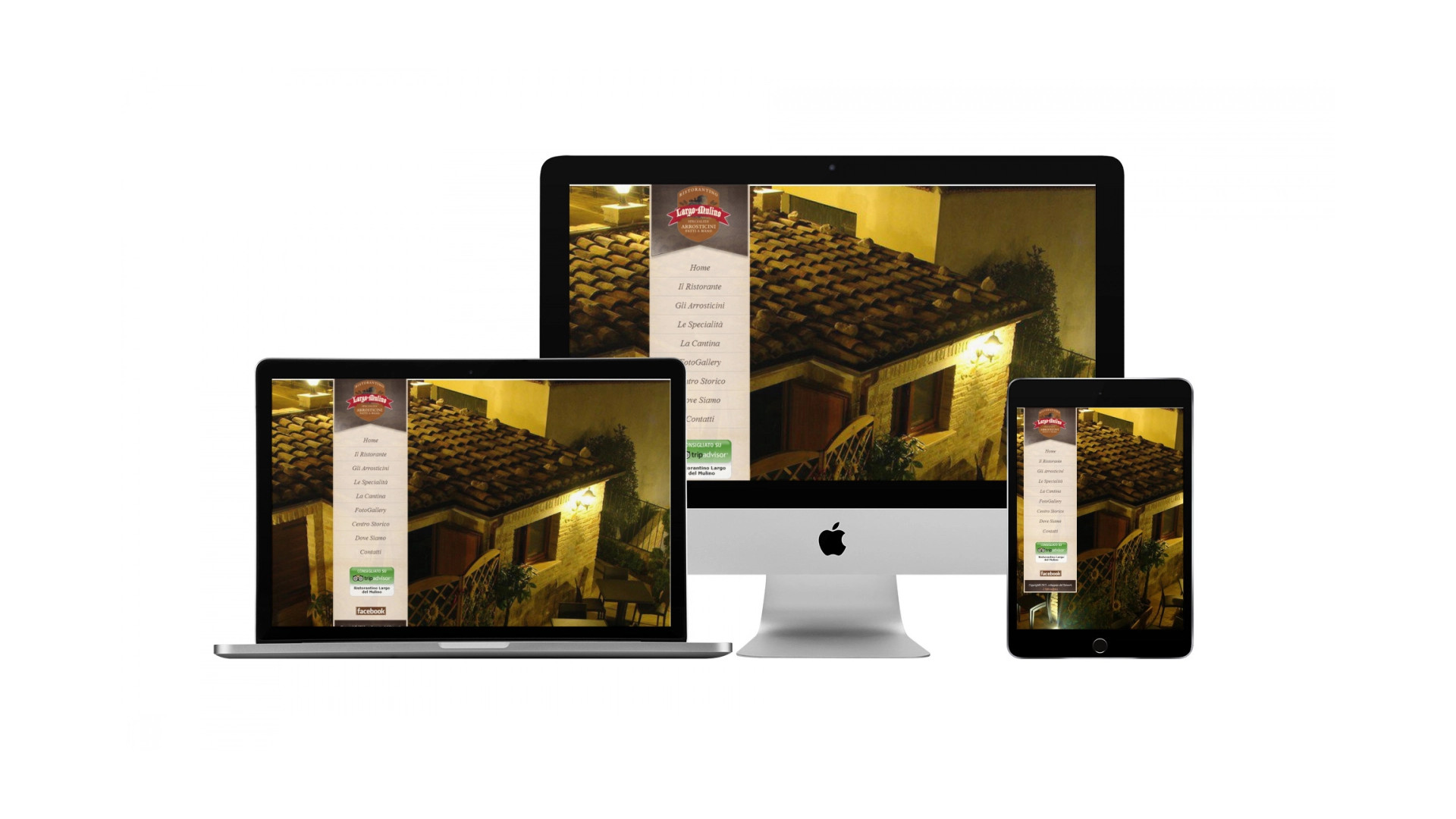 Mockup iMac sulla scrivania con Home Page responsive multi device del Sito Web del Largo Del Mulino di Teramo