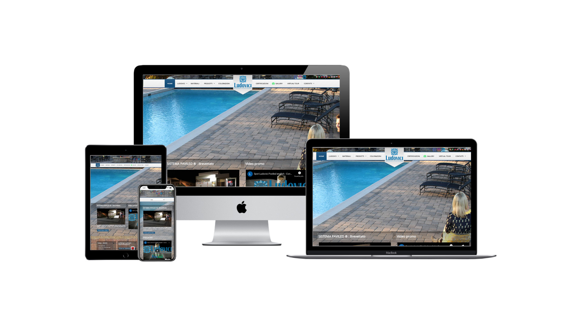 Mockup iMac iPad MacBook con Home Page responsive multi device del Sito Web di Ludovici