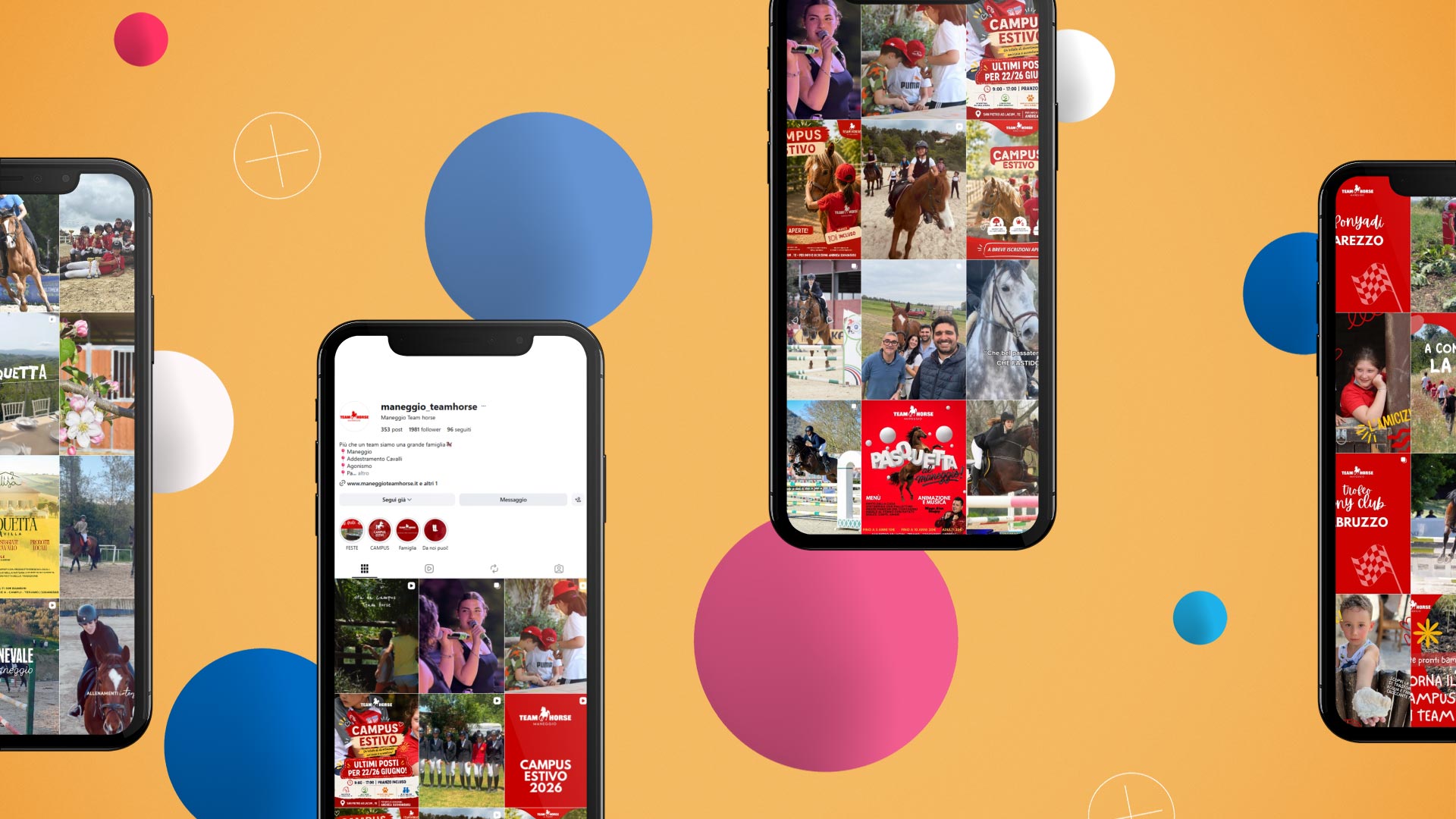 Mockup con iPhone XS e feed Instagram del Maneggio TeamHorse di Teramo