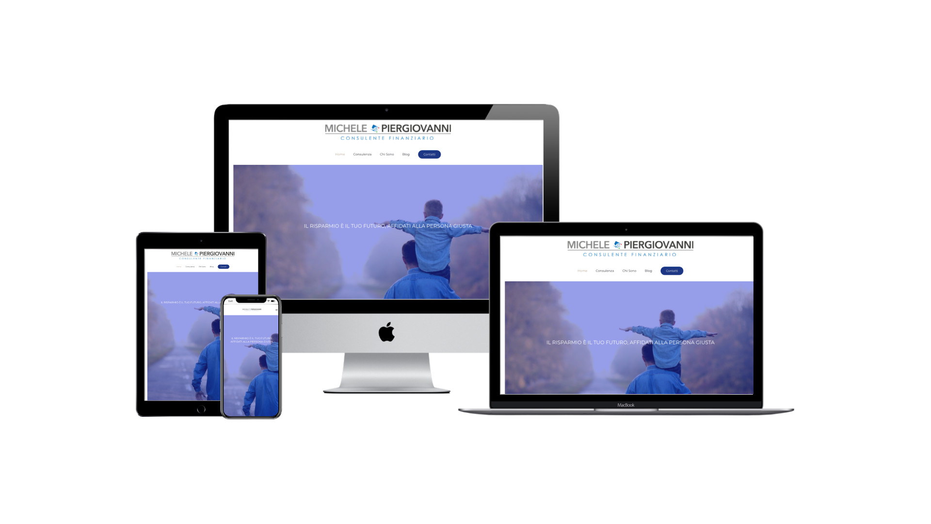Sito del consulente finanziario Michele Piergiovanni visualizzato su più dispositivi