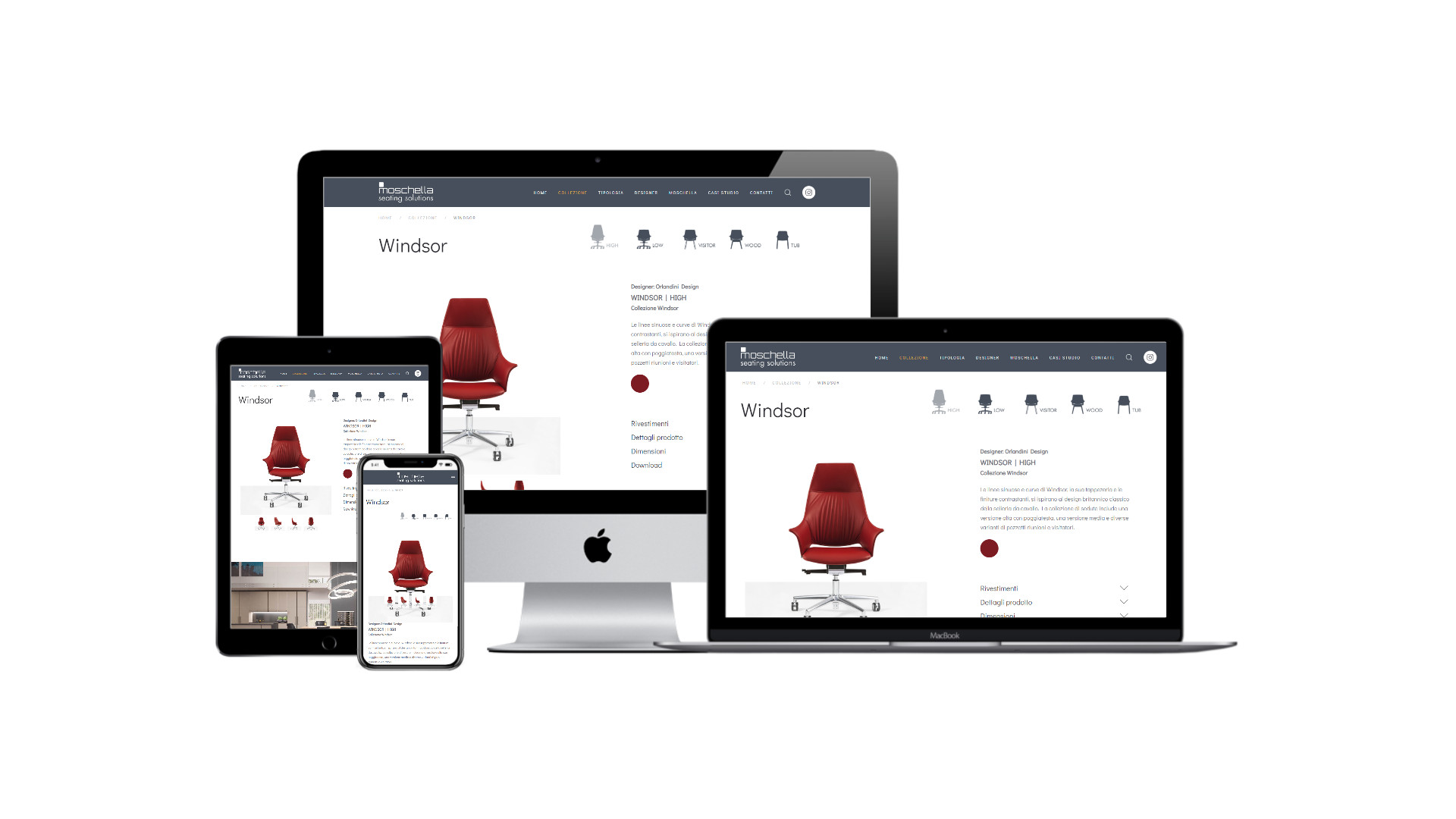 Mockup Multi Device responsive iMac iPad iPhone Mackbook Sito Web Moschella Sedute Montorio Al Vomano Termo