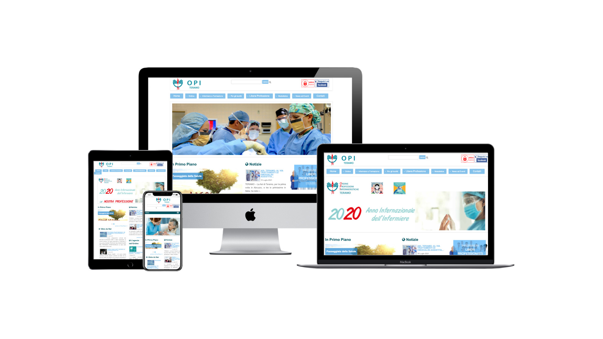 Mockup iMac sulla scrivania con Home Page responsive multi device del Sito Web della OPI Teramo
