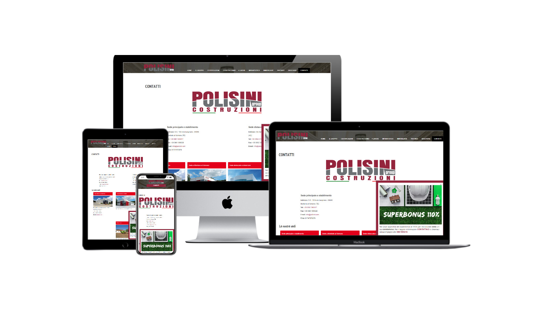 Sito di Polisini Group visualizzato su computer, tablet e smartphone