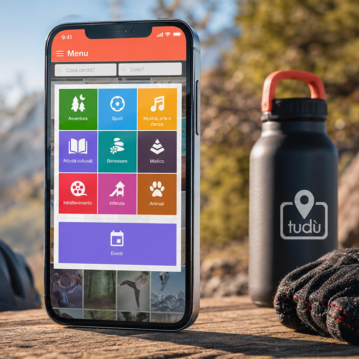 Homepage dell'app Tudu per le attività sportive visualizzata su smartphone