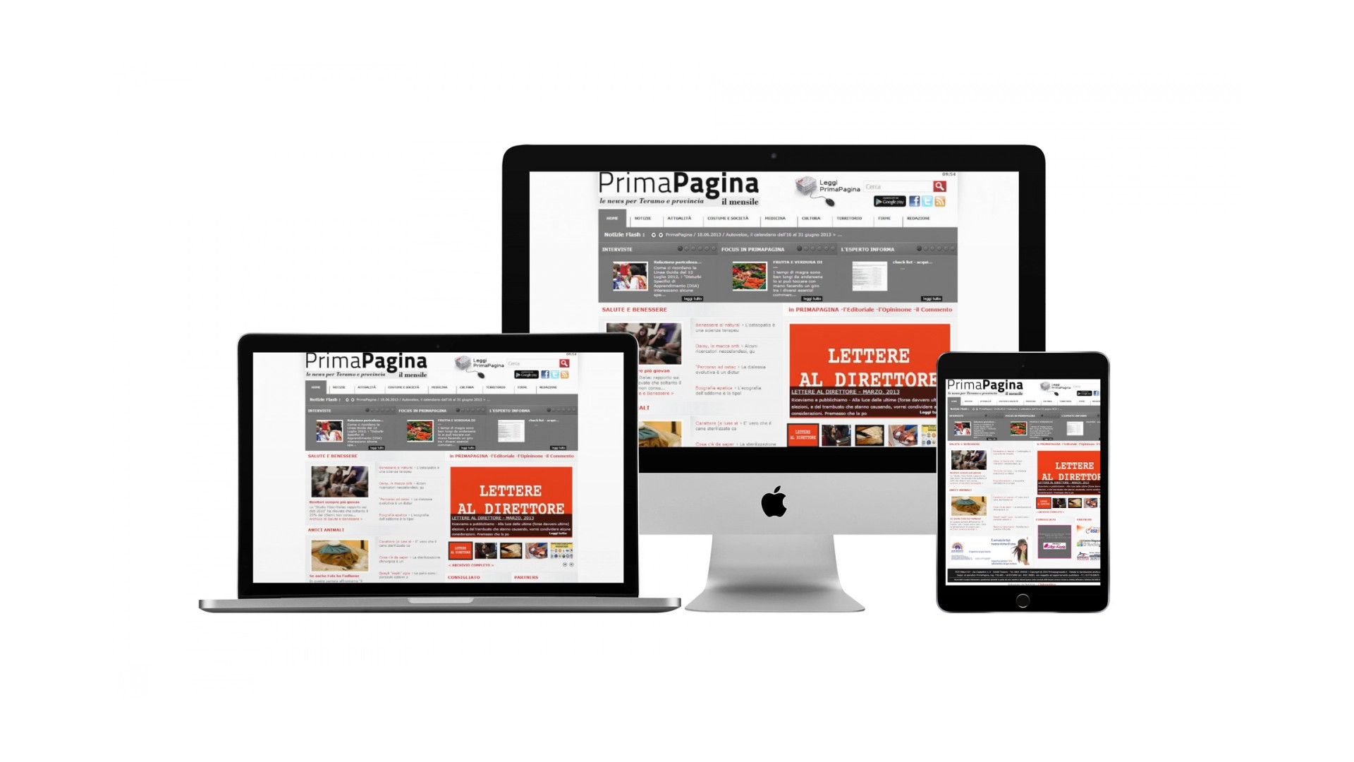 Mockup iMac sulla scrivania con Home Page responsive multi device del Sito Web di Prima Pagina