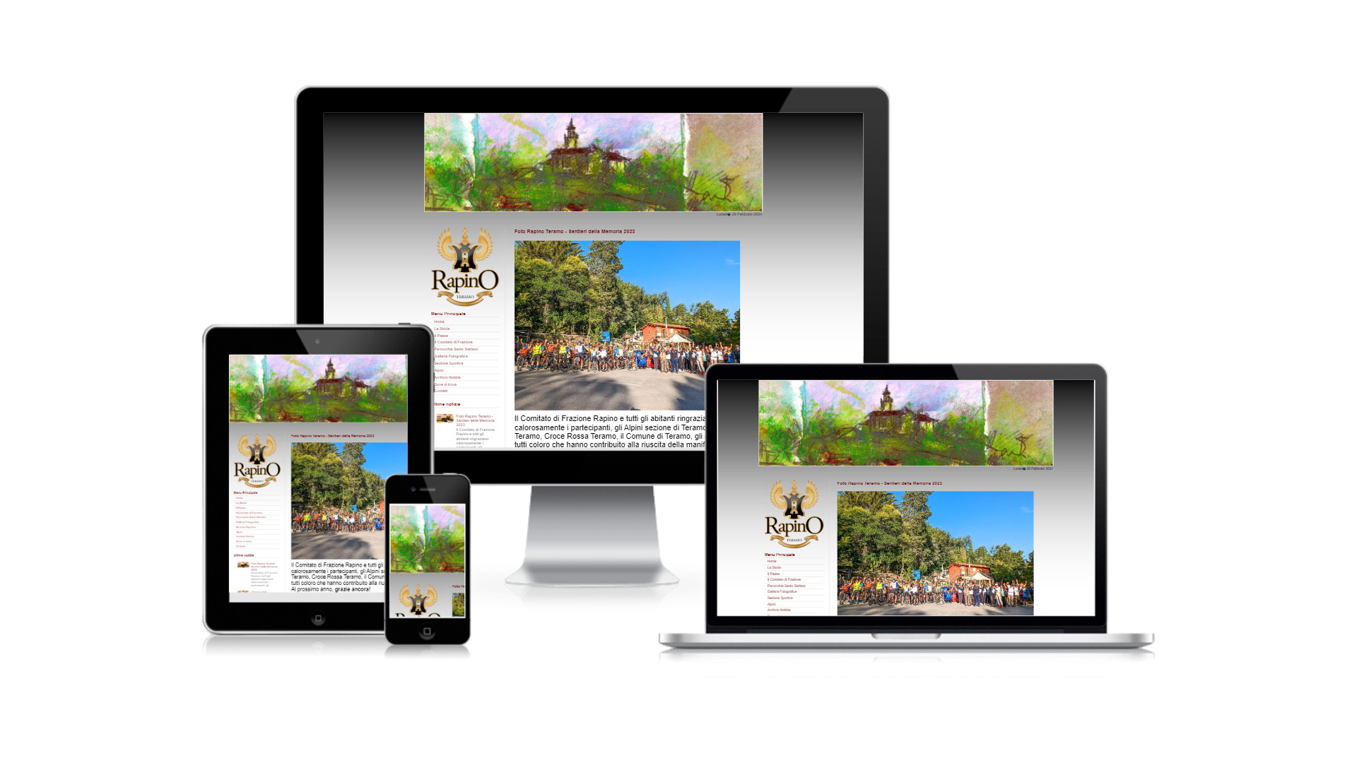 Mockup iMac sulla scrivania con Home Page responsive multi device del Sito Web di Rapino Teramo