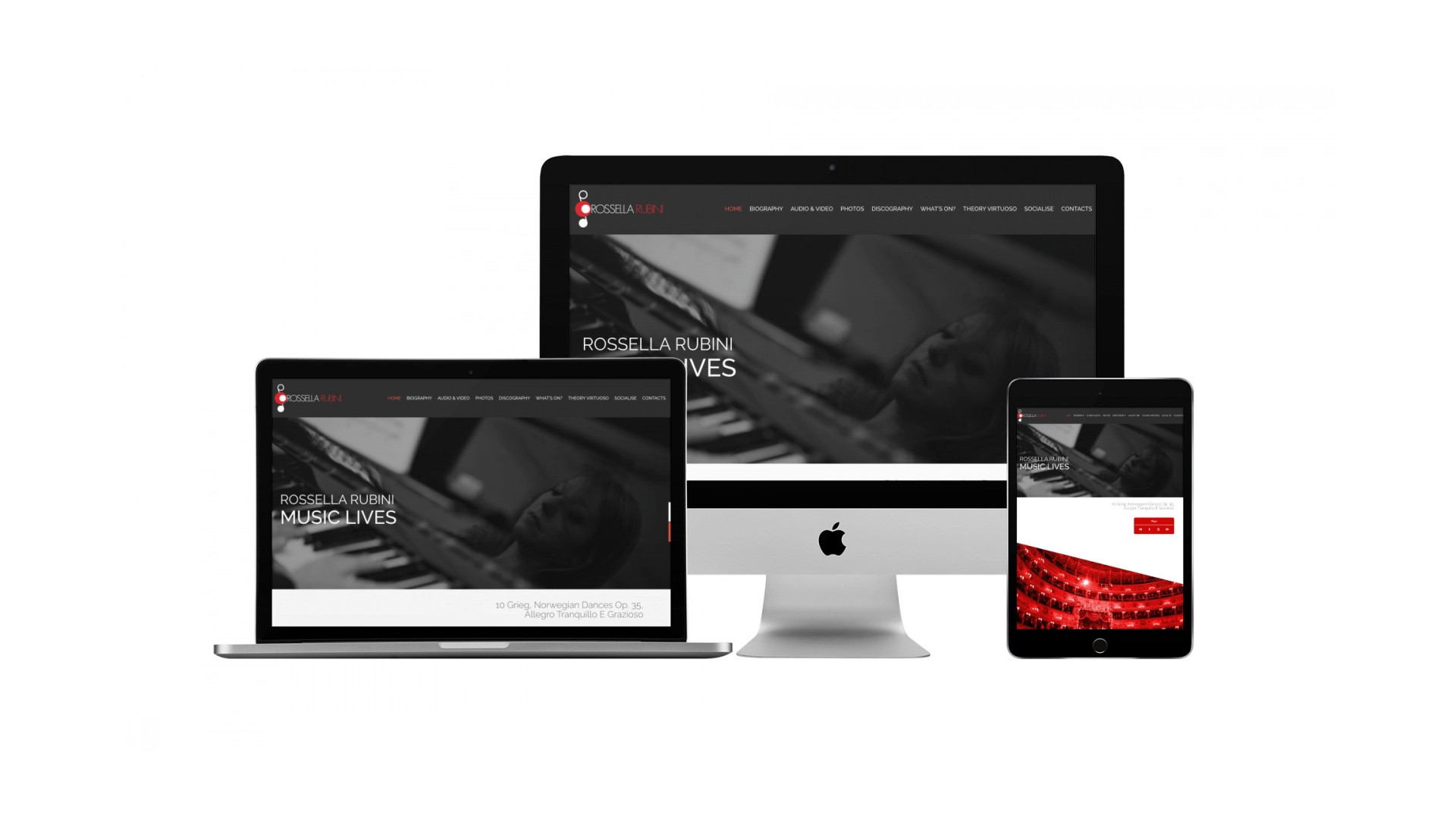 Mockup con Home Page responsive multi device del Sito Web di Rossella Rubini