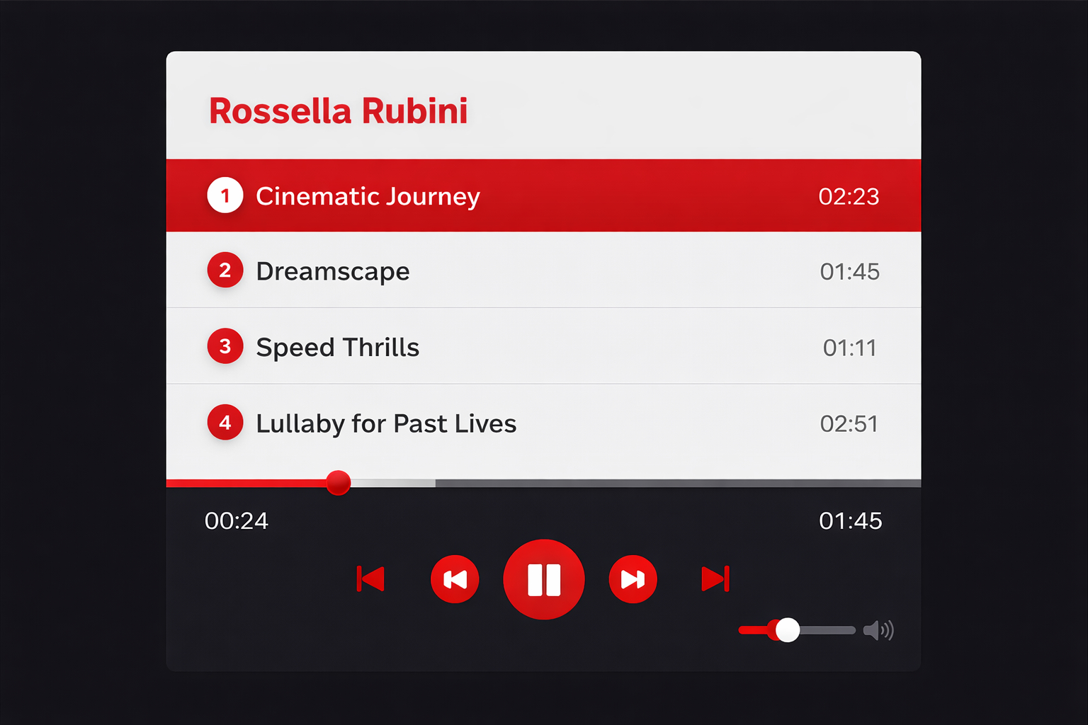 Player interattivo realizzato per Rossella Rubini